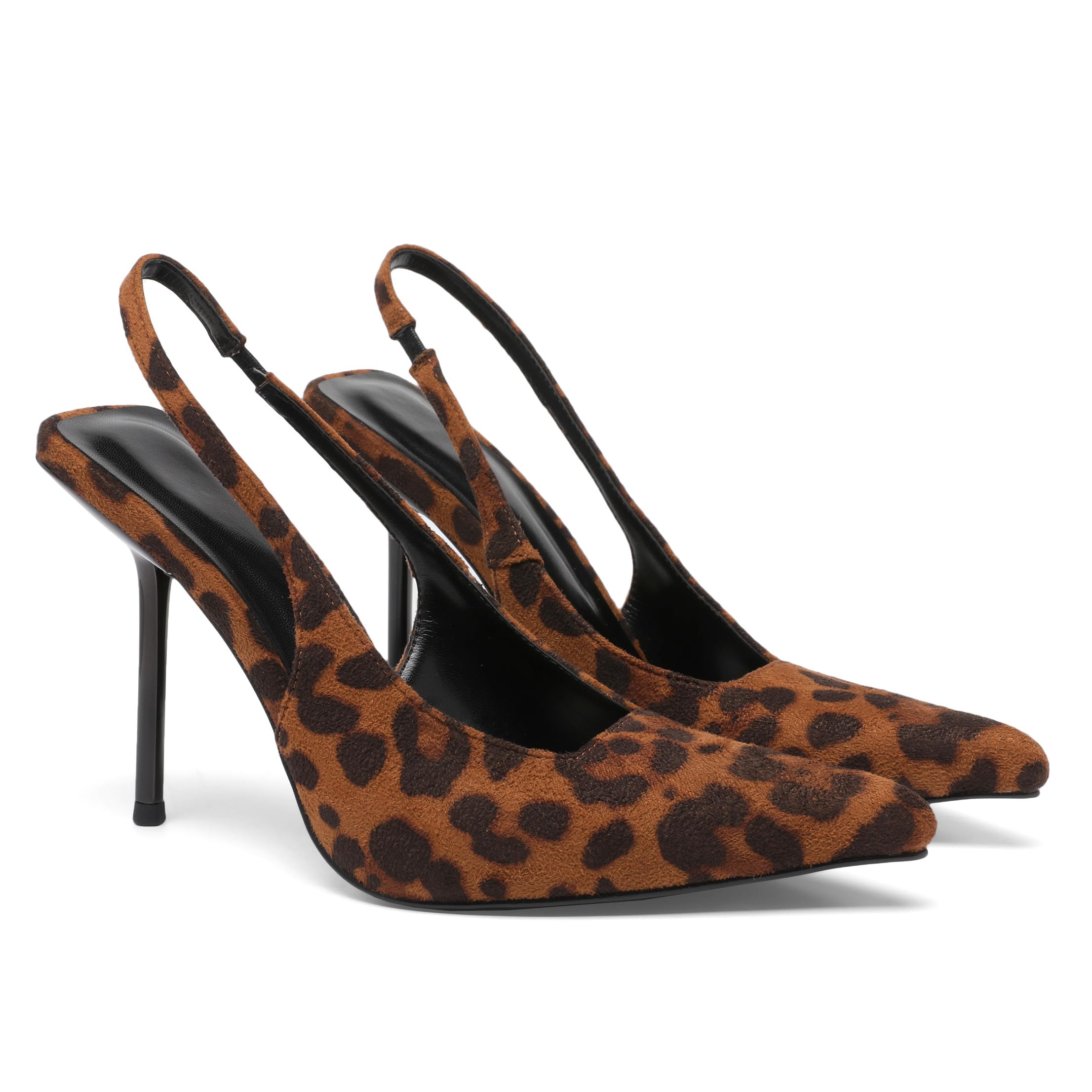 Women's Slingback Stiletto High Heels Pointed Toe Slip On Pumps Shoes Patent Leather Stretch Strap Backless Dress Heels