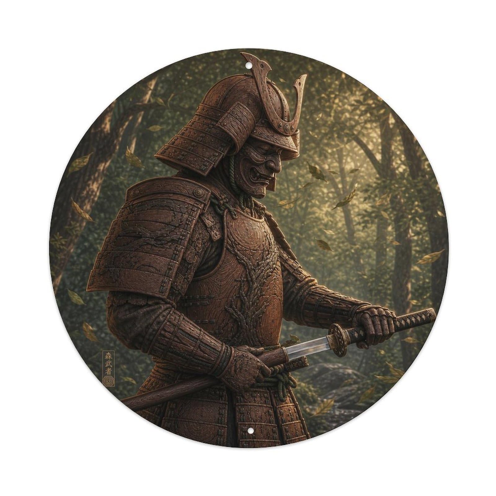 Okngb Style Dark Mahogany Wood Side Sheathing Motion Armor Label Metal Tin Sign Plaque Wall Decor For Cafe, Man Cave, Club Bar, Office, Home Garden Round Metal Poster 8X8inch