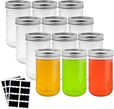 Mason Jars , 8 OZ Canning Jars Jelly Jars with Regular Lids and Bands, Ideal for Jam, Honey, Wedding Favors, Shower Favors, Food Storage, 12 Pack