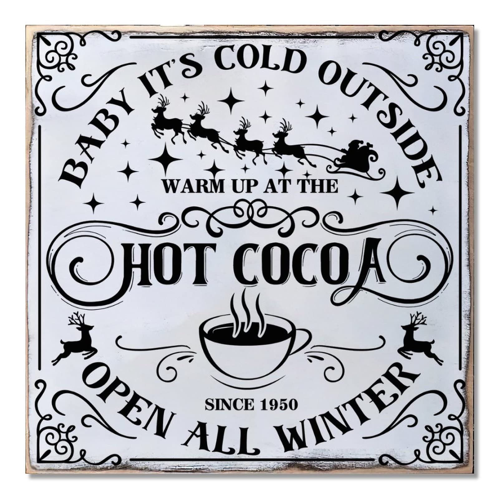 Plaque en bois Hot Cocoa decoration de Noel pour salon 40x40 cm