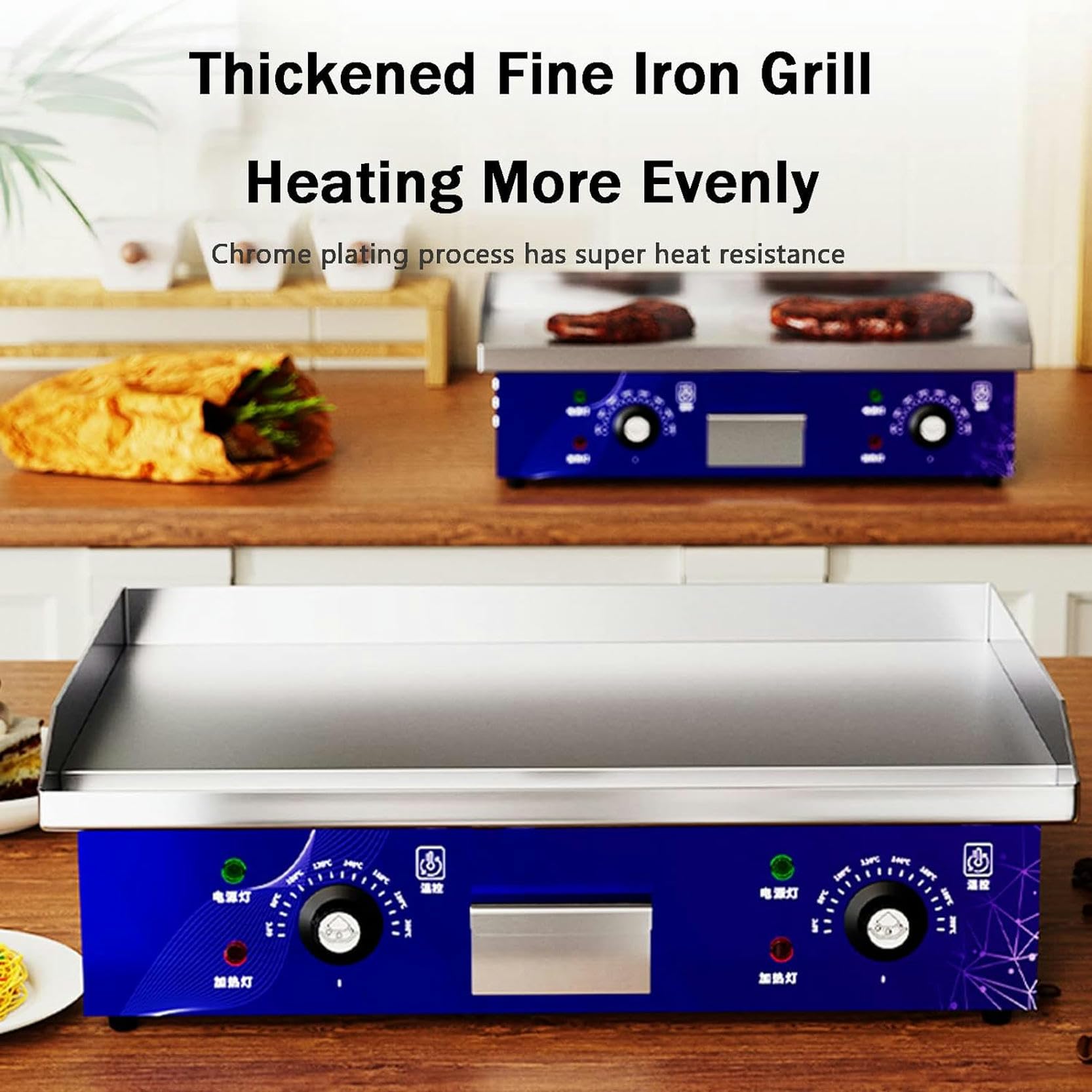 Piastra per Barbecue Elettrica 4400W Griglia Professionale in Ghisa 726x400mm Bistecchiera Elettrica 50℃ a 300℃ Griglia Professionale con Temperatura Regolabile per Casa Ristorante,733-1pc
