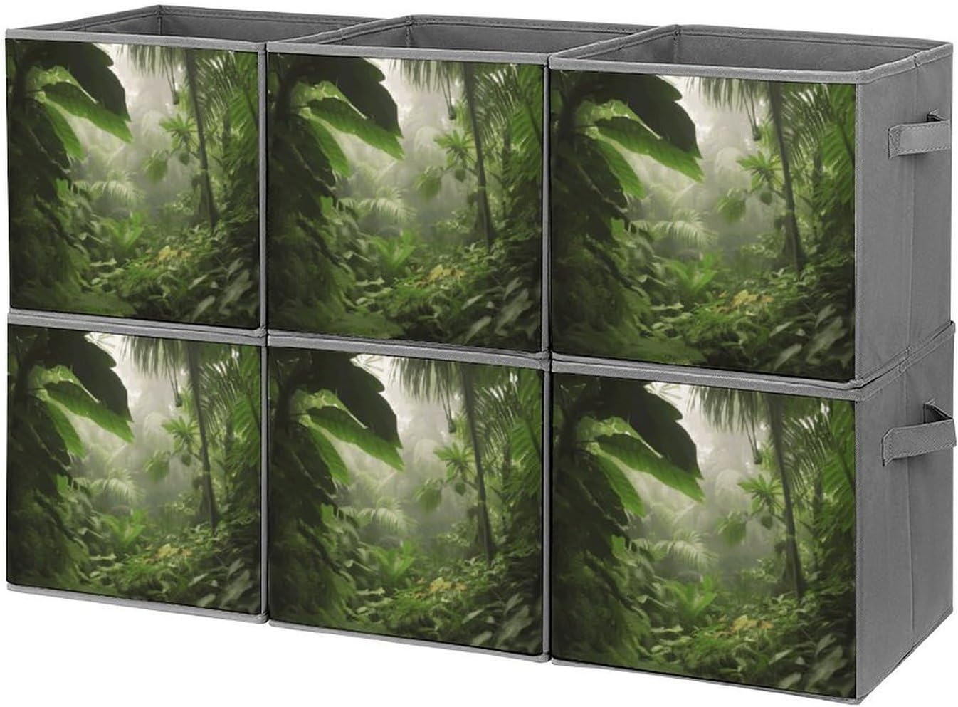 Tropical Rainforest Jungle Scene Storage Cubes Set of 6 Storage Bins with Handles Collapsible Storage Basket Fabric Storage Box for Shelves Large Closet Shelf Organizer for Organization 11 Inch