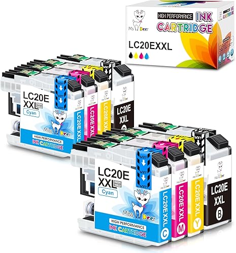 Miniatura 1 de Miss Deer LC20E - Cartucho de tinta XXL de ultra alta capacidad compatible para impresora LC20EBK LC20EM LC20EC LC20EY Brother LC20E para impresora