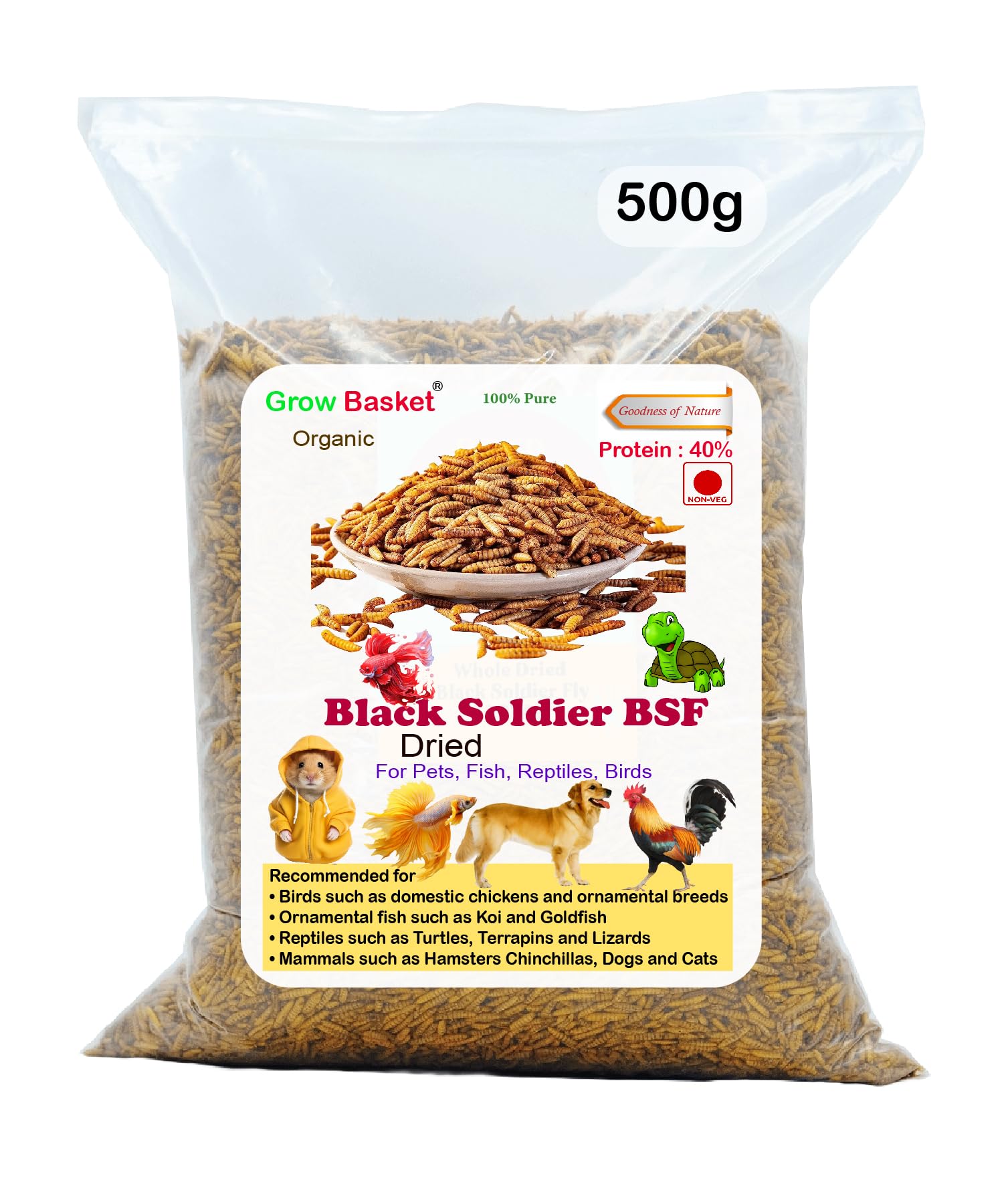 Black Soldier Fly Larvae Dried All Life Stages Fish Food Treat Natural Food for Aquarium Fish- High Protein and Calcium 500g BSF