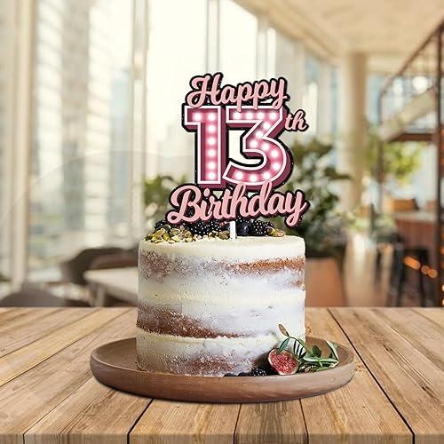 Miniatura 5 de Decoración para pastel de cumpleaños número 13 con purpurina rosa Let's Glow Crazy Party Theme Decor Supplies Boys Girls Happy Birthday 13
