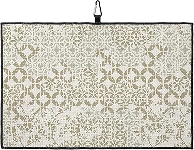 Beige Round Geometric Golf Towel with Carabiner Clip, Abstract Leaf Marble Texture Microfiber Waffle Pattern Golf Towel, Golf Accessories for Cleaning Clubs and Balls, 24x16 in