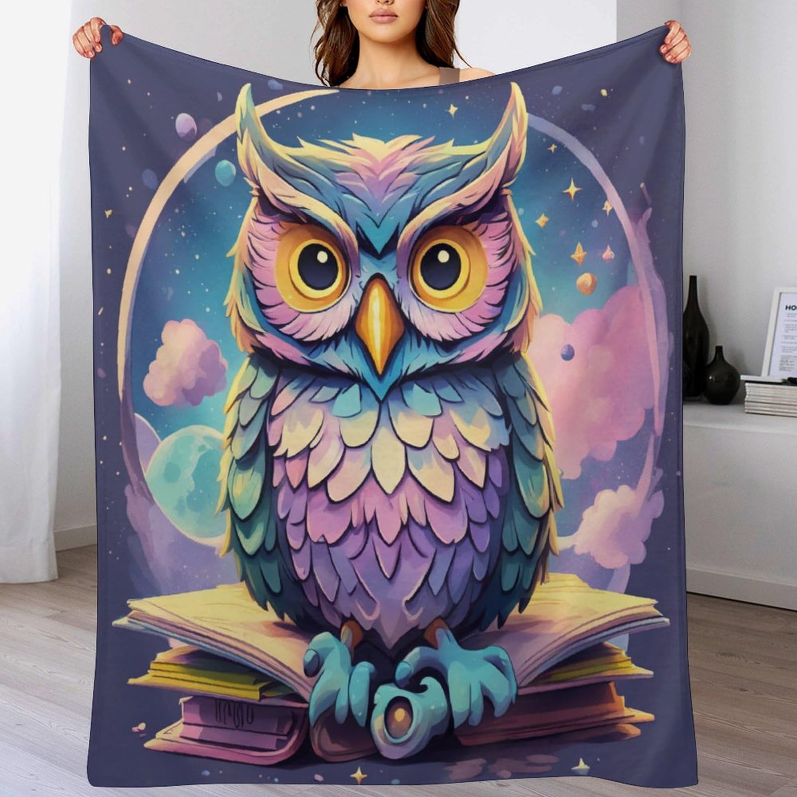 Couverture hibou flanelle douce chaude imprimée plaid lit canapé voyage 130x180