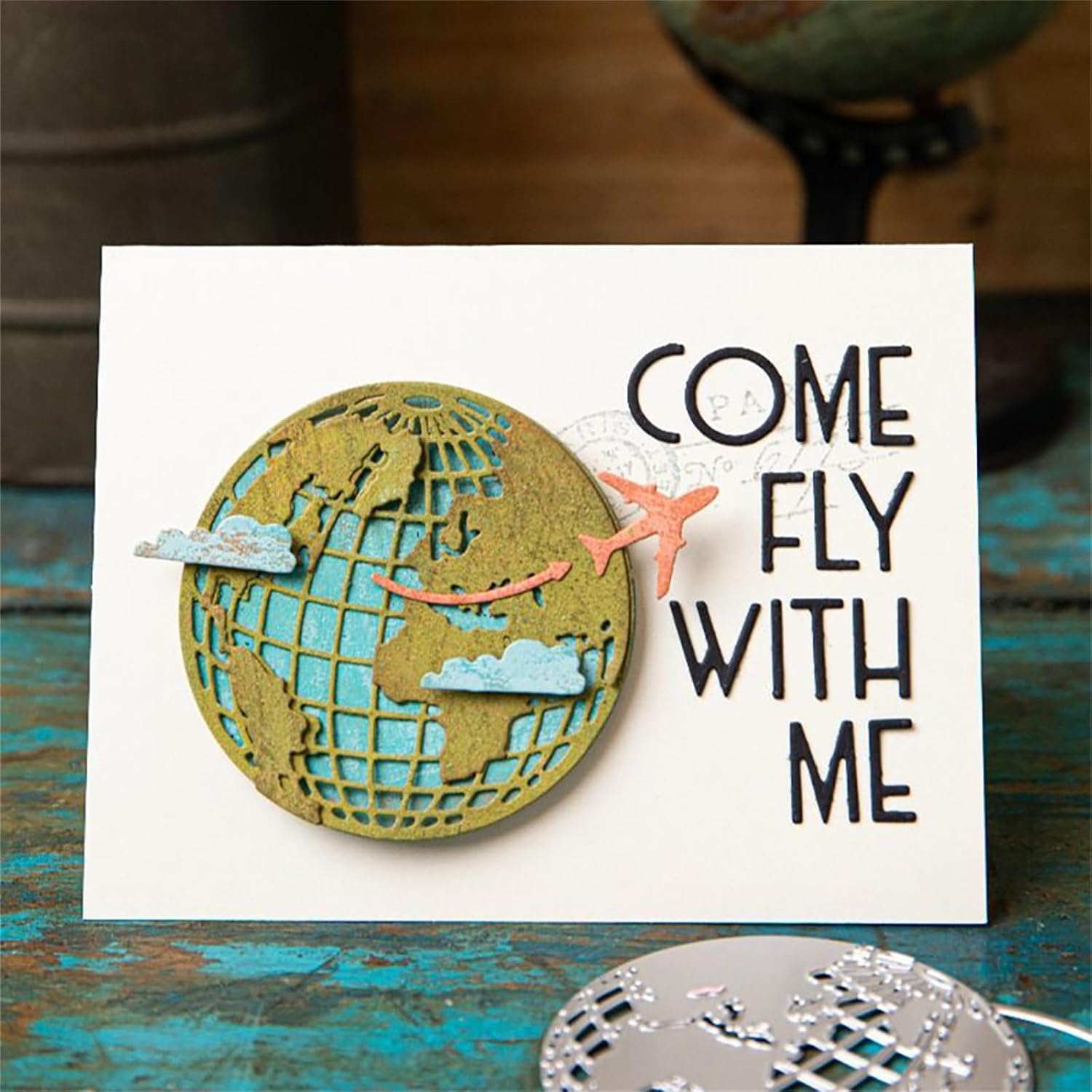 VALINSKY Globe Metal Cutting Dies for Card Making,Alphabet Die Cuts Embossing Stencils Template DIY Scrapbooking Crafting Handmade Photo Album Decorative Paper Card Craft