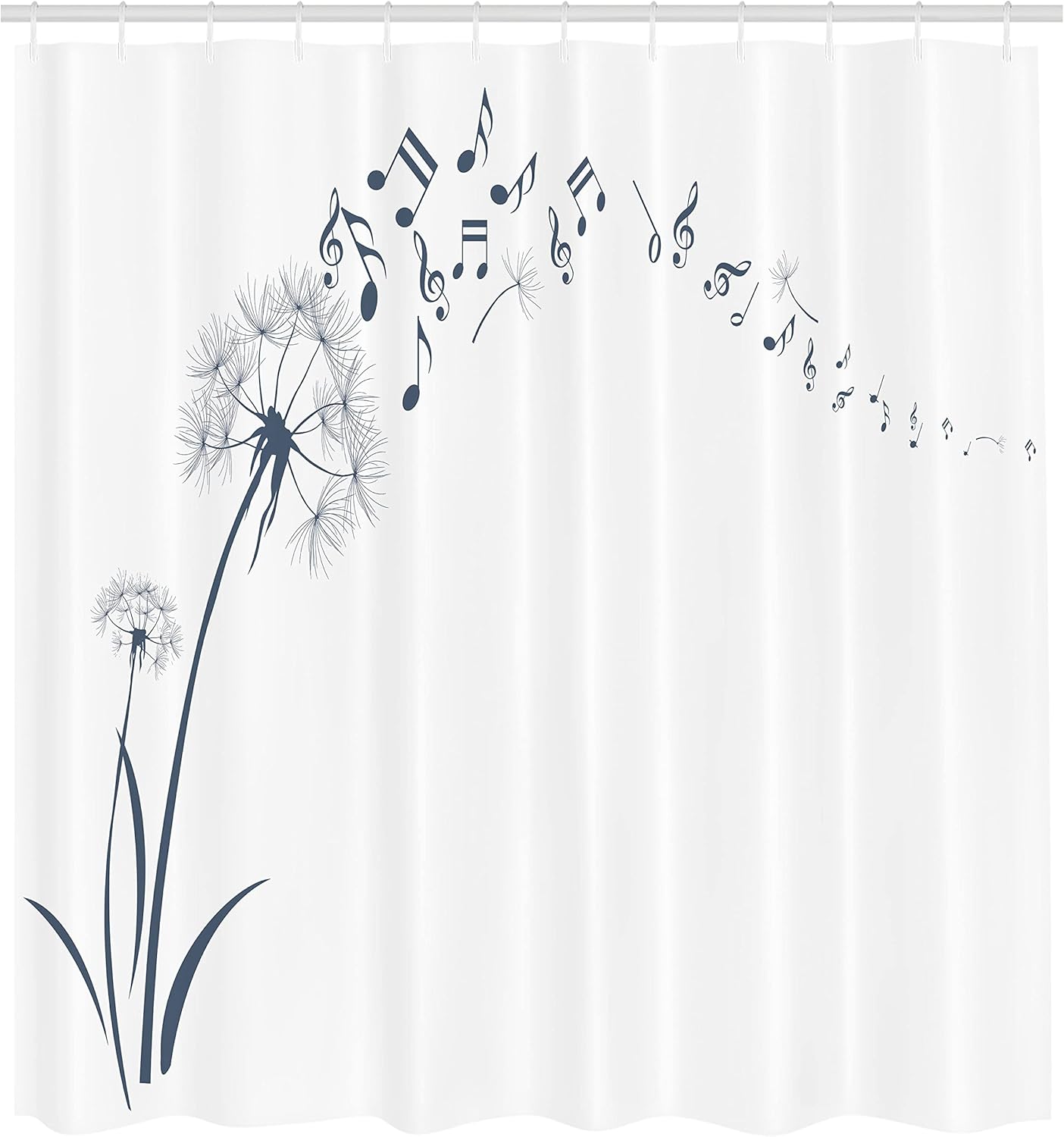 Ambesonne Music Shower Curtain, Flying Dandelions Notes Summer Spring Meadow Silhouette Softness Simple Print, Cloth Fabric Bathroom Decor Set with Hooks, 69" W x 70" L, Dark Teal