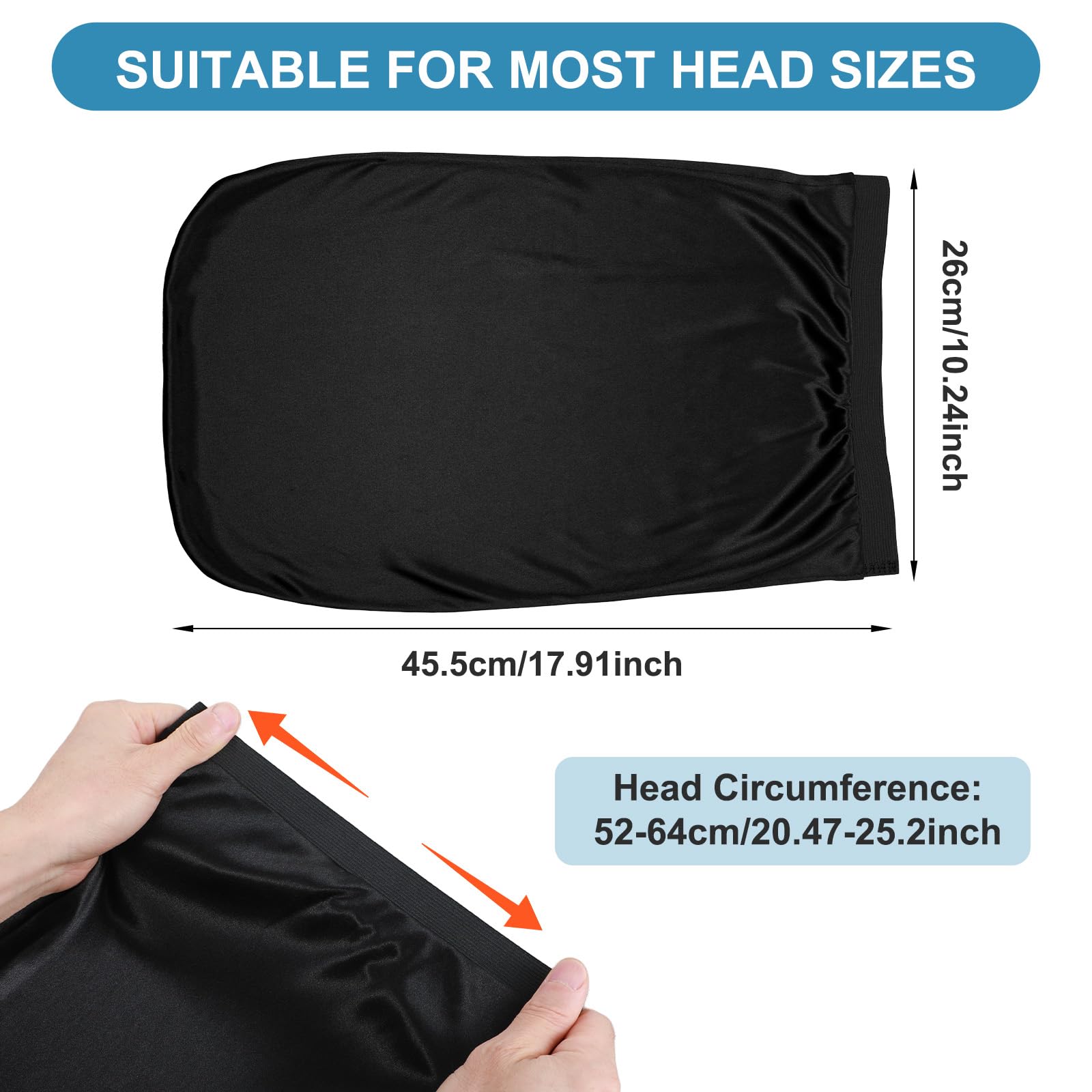 2 Pieces Large Dreadlock Cap Unisex Satin Shower Cap Head Wrap Loc Caps Satin Bonnet Sleeping Caps Hair Accessories Sleep Bonnet for Curly Braids Wave (Black) - Image 2