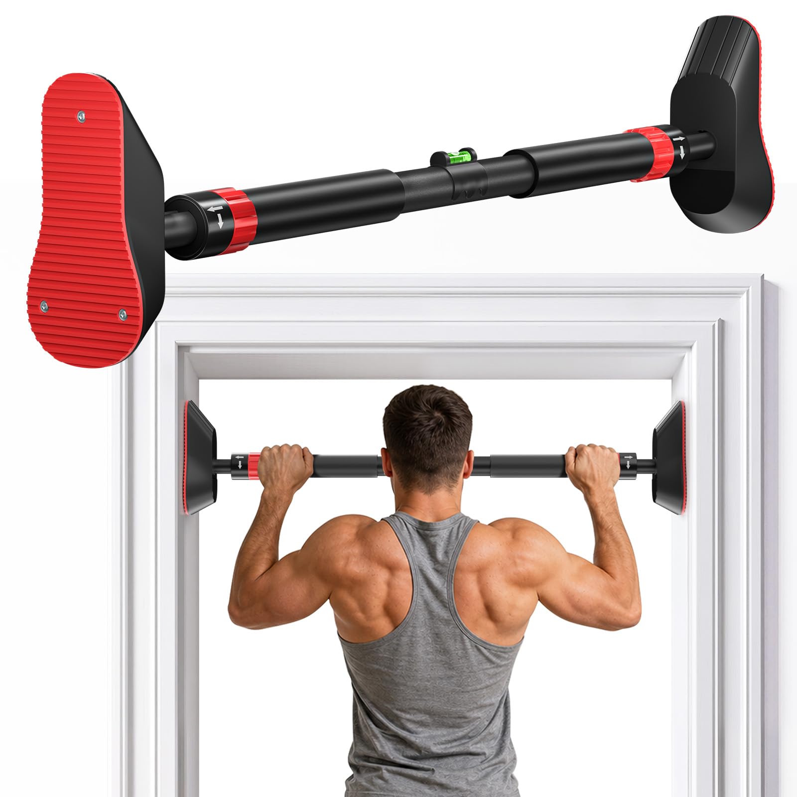 Fokky Klimmzugstange Türrahmen, Pull up Bar Tragkraft bis zu 250 Kg, Reckstange Ohne Schrauben 74-97 cm Ausziehbar, Klimmzugstange Tür mit ABS-Matten für Krafttraining Zuhause