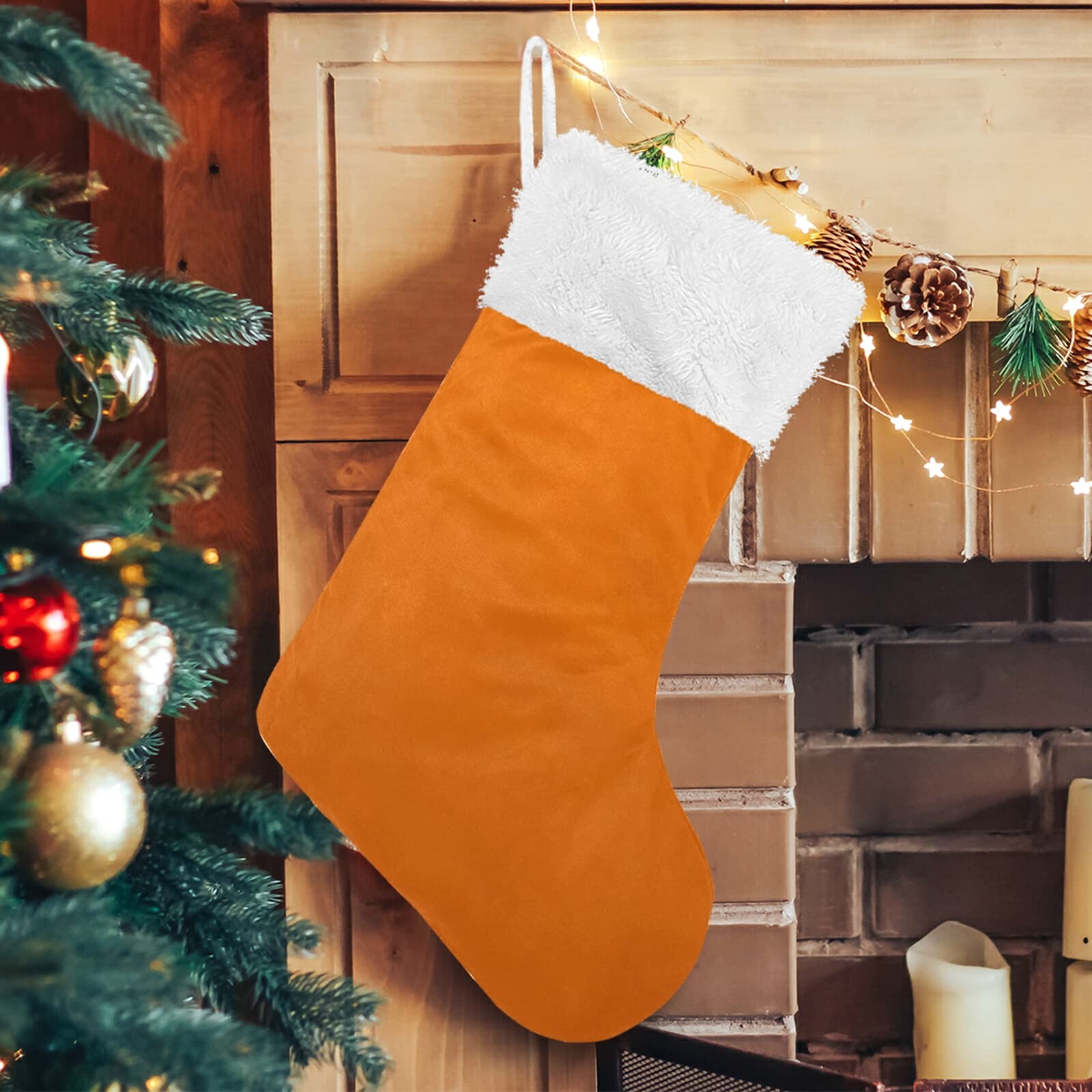 Weihnachtsstrumpf Orange – 45,7 X 30,5 Cm, Aus Samt, Mit Aufhängebändel Für Kamin & Baum