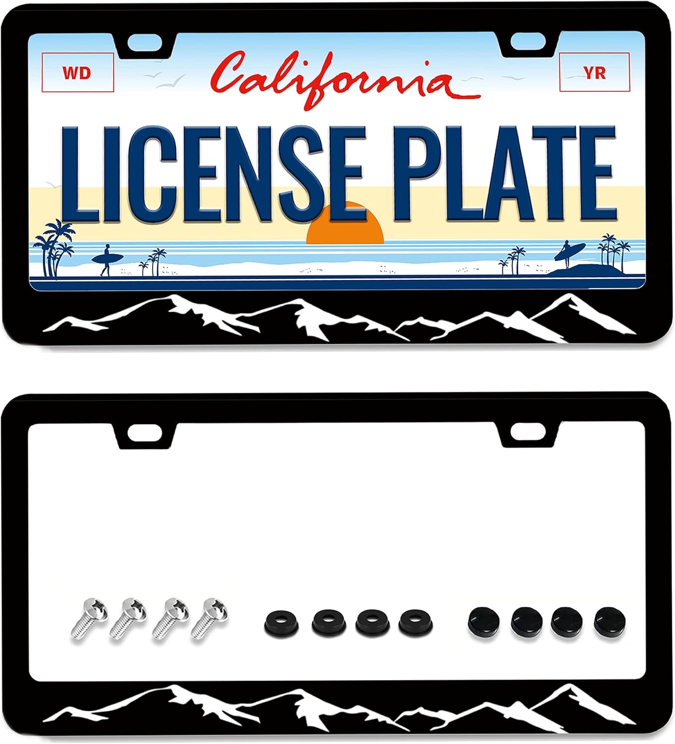 2pcs Mountains License Plate Frame Mountain License Plate Frames for Car Decorative Accessories License Plate with Screws for Standard Us Canada License Plate Holder 12x6 Inch