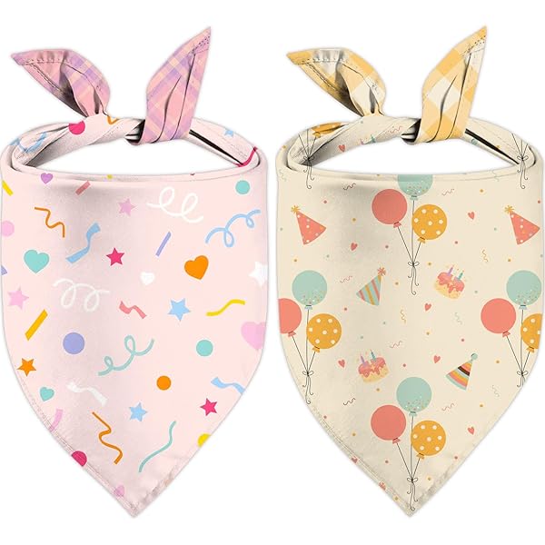 Happy Birthday Dog Bandanas, Double Sided Adjustable Birthday Party Pet Decorations 2 Pack Triangle Bibs Cat Scarf Set