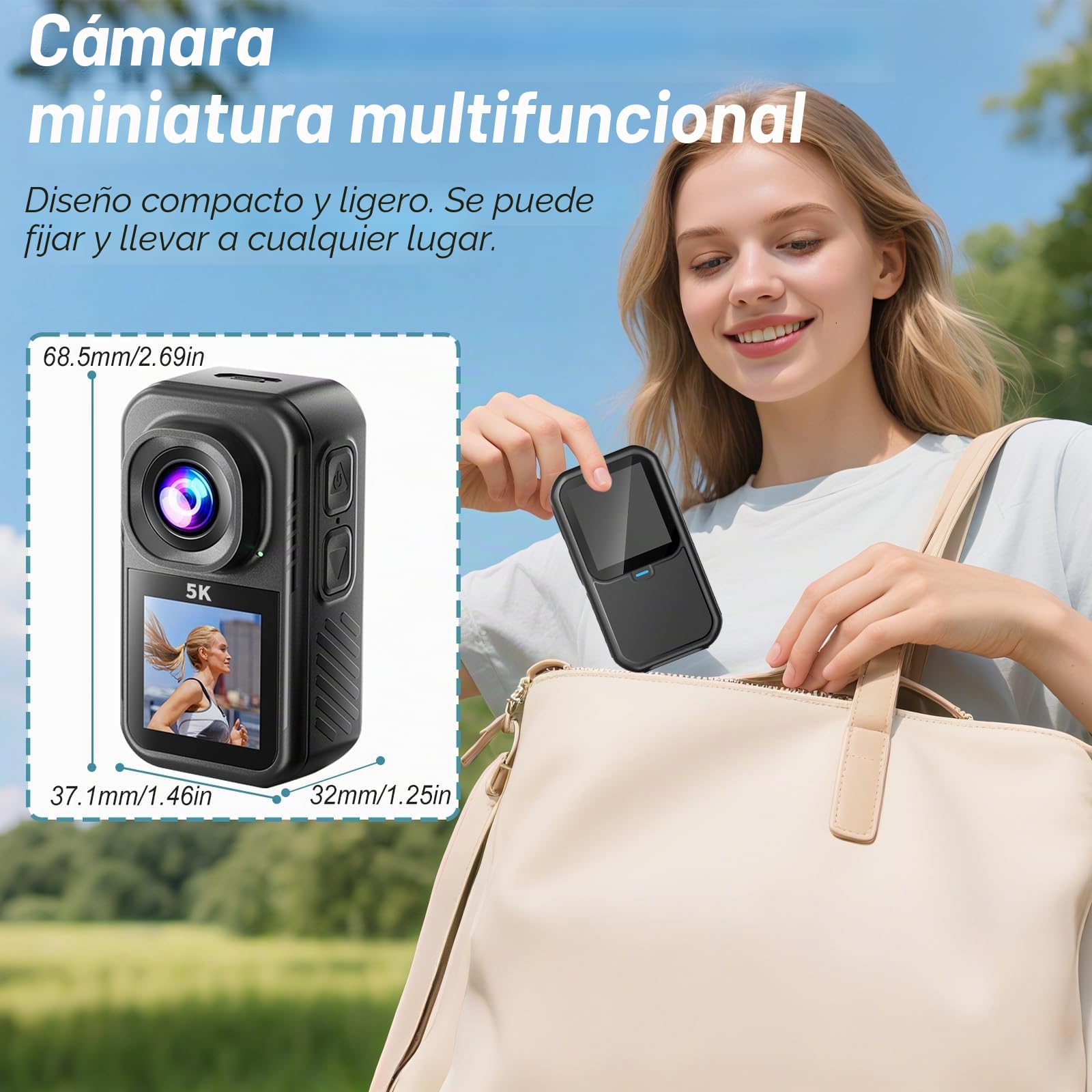 Action Cam 5K, Mini Action Cam con Tarjeta de 64GB, Videocámara Deportiva WiFi de 130°, Cámara Deportiva para Aventura, Cámara Deportiva para Ciclismo, Vlogging y Viajes