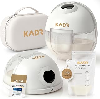 KADR Milchpumpe 2er-SET inkl. Milchbeutel elektrisch tragbar S39, Elektrische Mlchpumpe freihändig 4 Modi 12 Stufen mit 17/19/21mm Flansch, mit Zubehör (2 Stück, Weiß) (2 Stück (Doppelpumpe))
