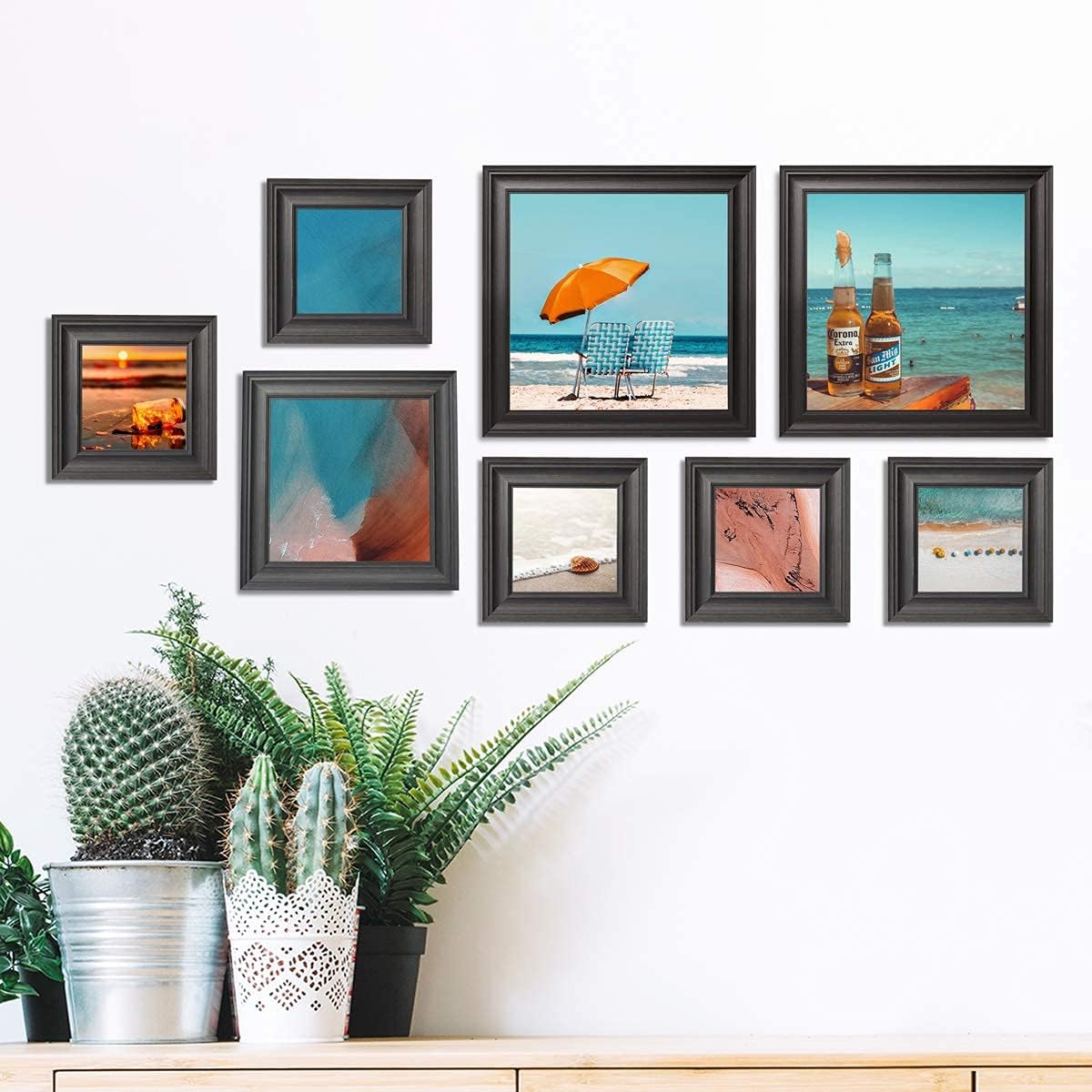 LaVie Home 5x5 Picture Frames (3 Pack, Black Wood Grain) Rustic Photo Frame Set with High Definition Glass for Wall Mount Display