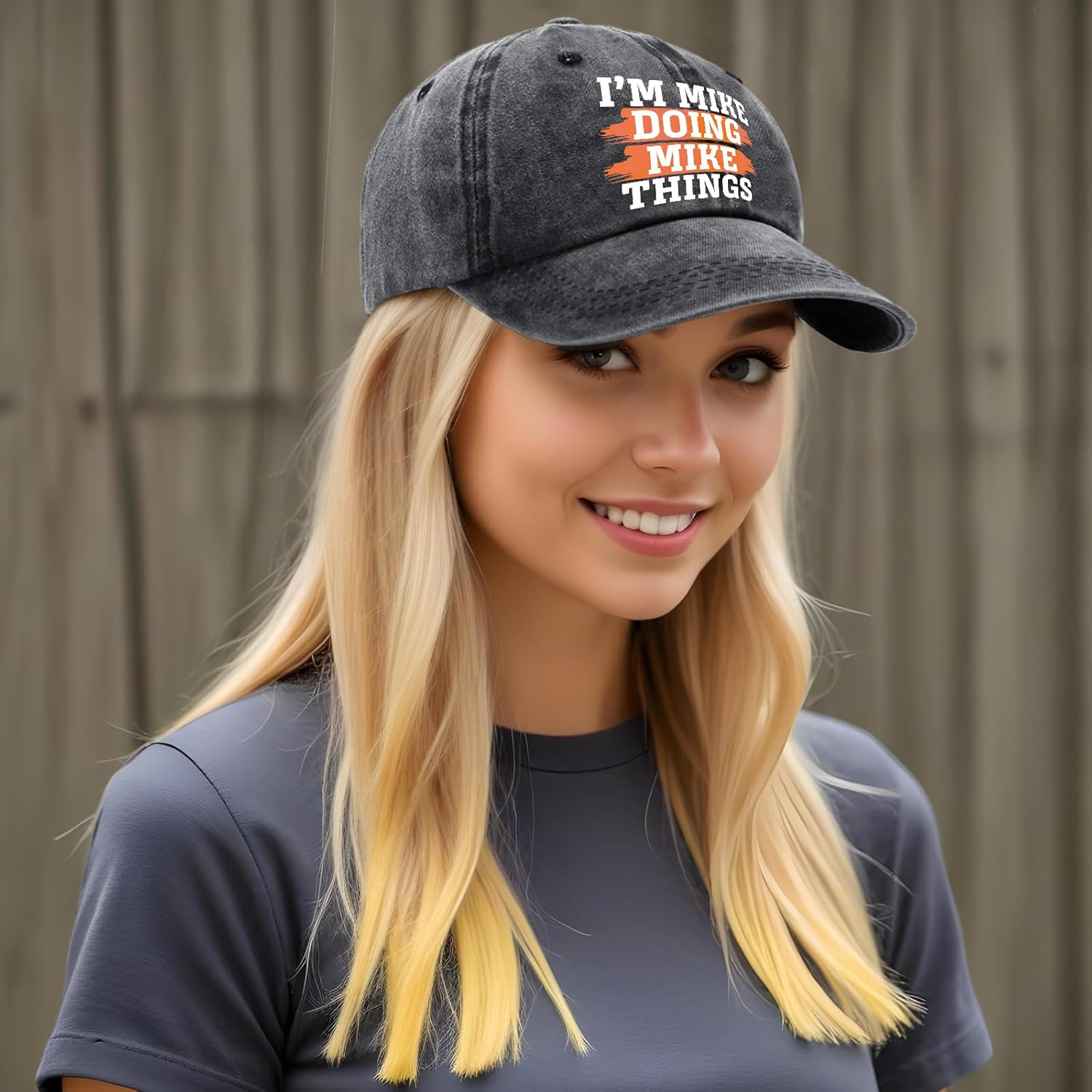 Mike's Funny Baseball Cap, Dad Hat, Vintage Cotton Washed Cap, One Size Black - Image 5