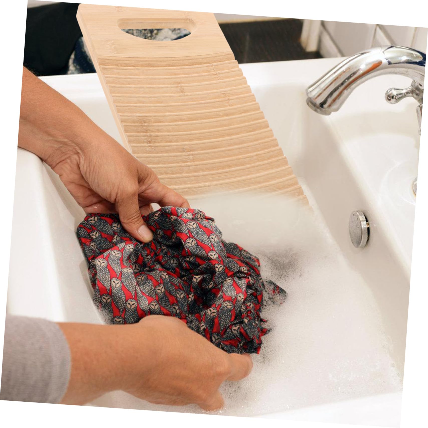 Ipetboom Asse per Lavare i Panni in Bambù Design Ergonomico, Lavatoio Manuale Antiscivolo 40x18x1,8 Cm per Sciarpe e Asciugamani