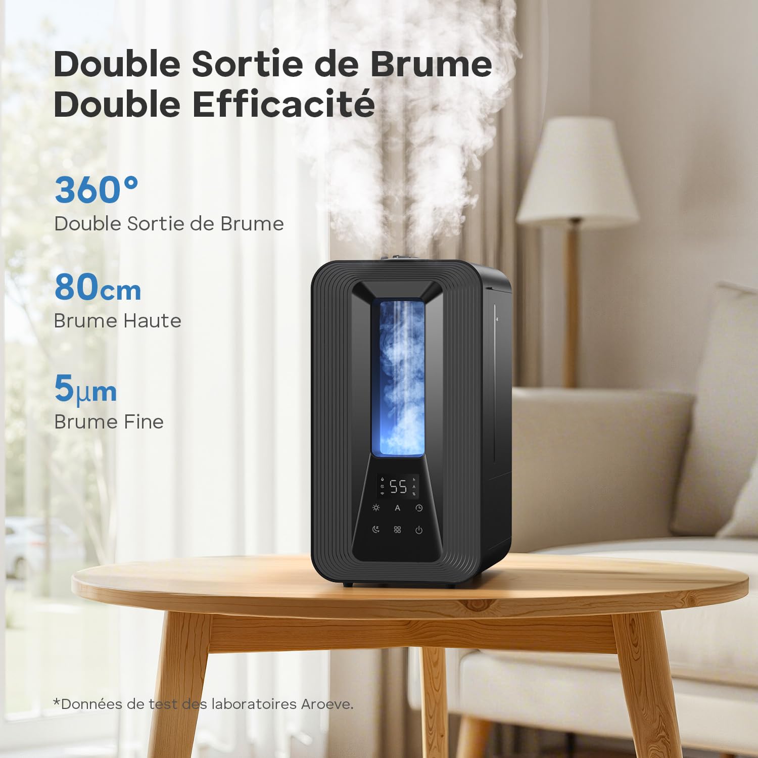 AROEVE Humidificateur d'Air Chambre Top-Fill, 5L Ultrasonique Brume Froide avec Diffuseur Aromes, Hygrostat Intelligent, Veilleuse, 50H/25dB Silencieux pour Bureau Bébé Plantes