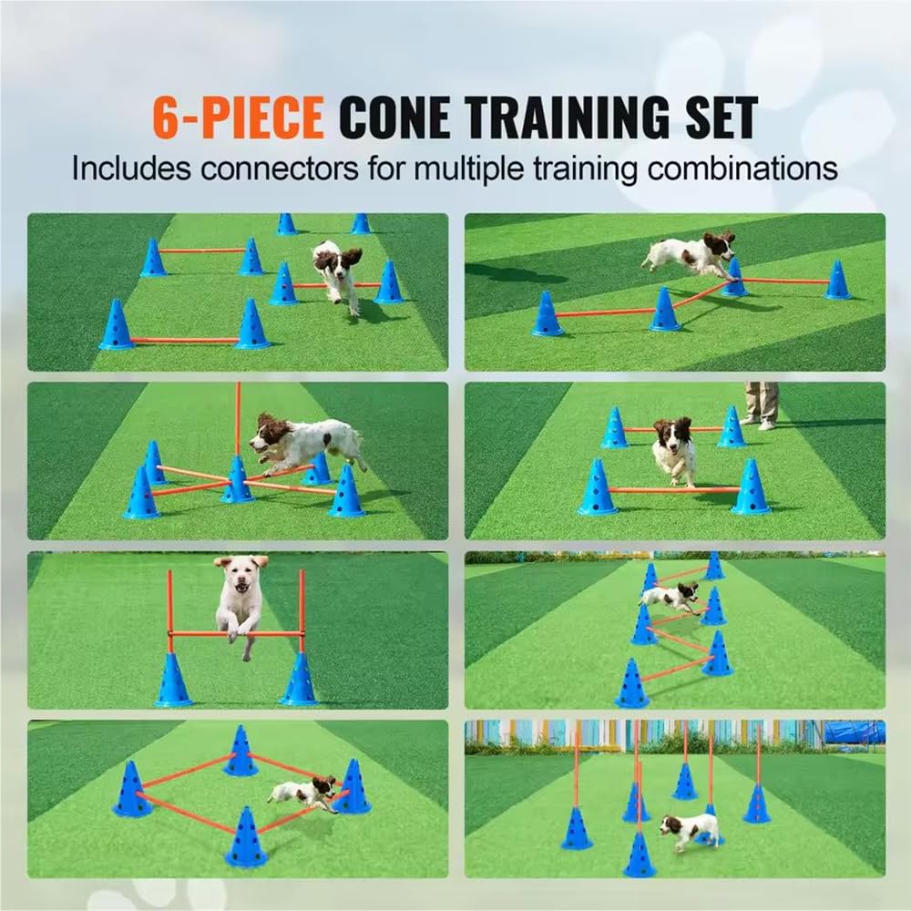 Agility Perros,Equipo De Entrenamiento De Agilidad, Equipado Con Túnel Para Perros, Vallas, 8 Postes De Slalom,2 Juguetes De Pelota De Tenis, Caja De Descanso, Postes De Marcación, 3 Barras Cortas