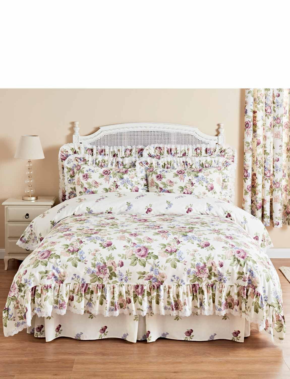 Vantona | Victoria Floral Quilt Cover Set with Free Pillowcases | Luxurious Frilled Edges & Lace Trim | Timeless Beauty Transform Your Bedroom | Multi