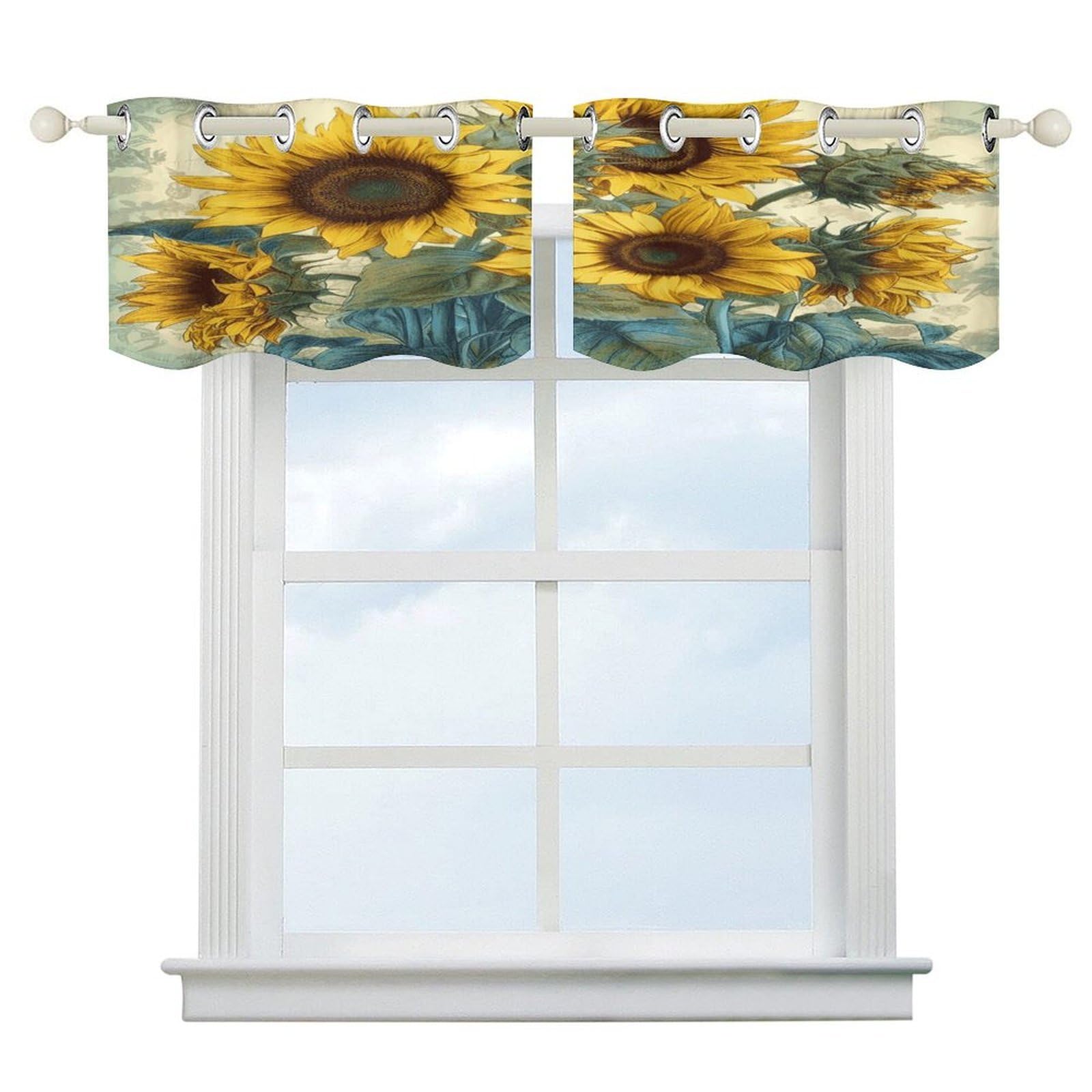 Cortinas opacas de girasoles con aislamiento de luz y bolsillo de colgado