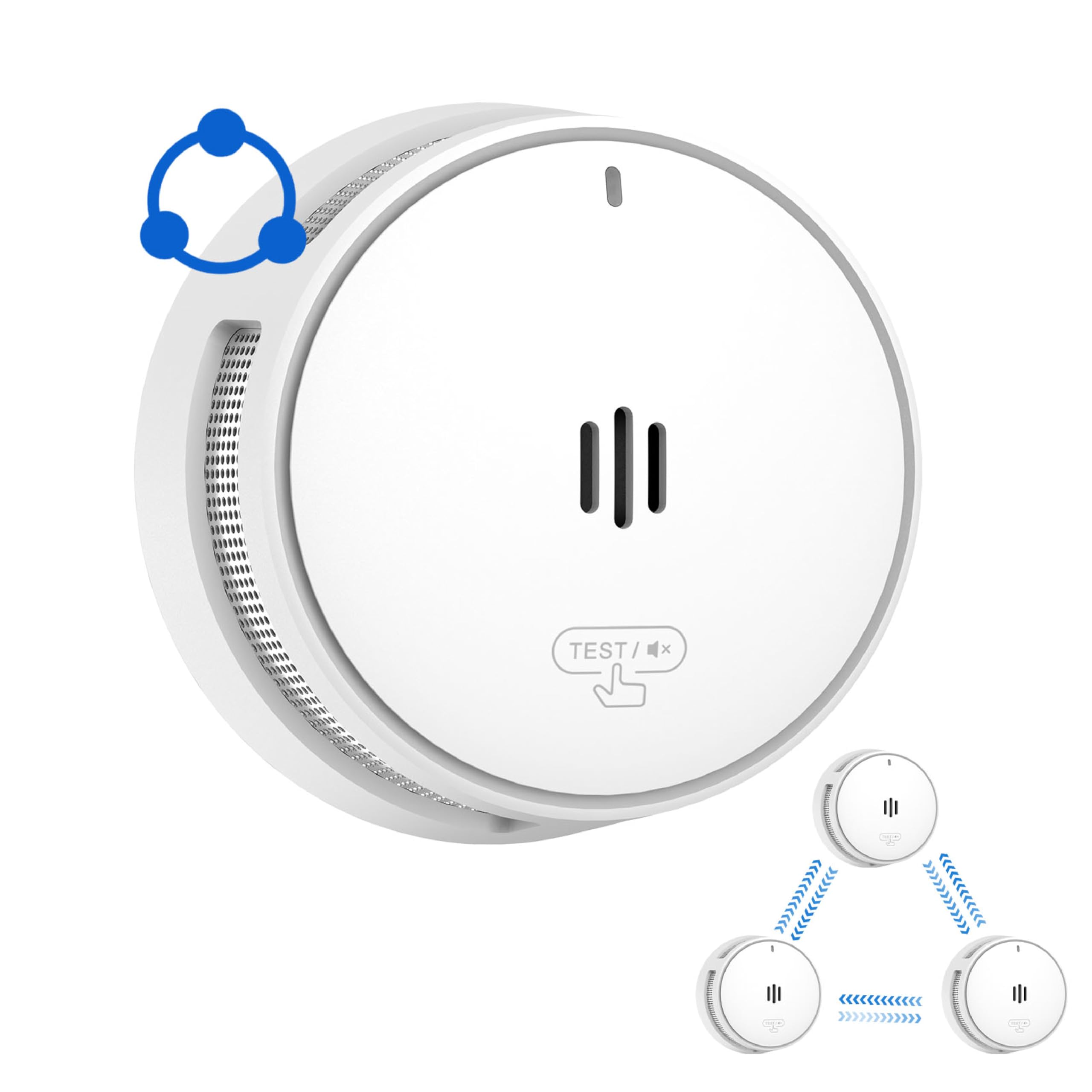 Wireless Interconnected Smoke Alarm, Smoke Detector for Home, Wireless Interlinked Fire Alarm with 10 Year Battery, 85dB Smoke Alarm conforms to EN14604 Standard (1 wireless smoke alarm)