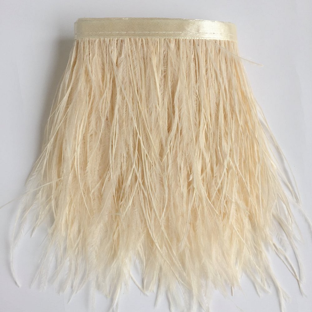 Shekyeon Ostrich Feathers Trim Fringe Used Wedding Sewing Crafts Costumes Decoration Pack of 2 Yards(Ivory) — image 1