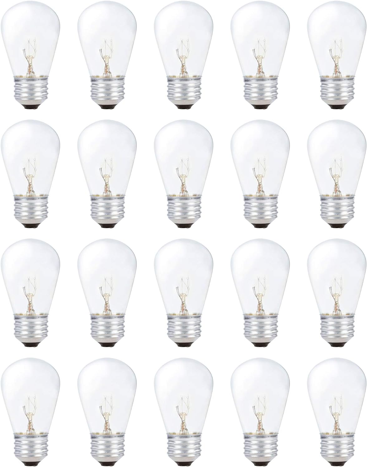 Simba Lighting String Light Outdoor S14 Replacement Bulb 11W E26 Medium Screw Base for Decorating Patio, Café, Pergola, Porch, Clear Glass, 11 Watt 110V 120V, 2700K Warm White, Dimmable, 20 Pack Simba Lighting String Light Outdoor S14 Replacement Bulb 11W E26 Medium Screw Base for Decorating Patio, Café, Pergola, Porch, Clear Glass, 11 Watt 110V 120V, 2700K Warm White, Dimmable, 20 Pack