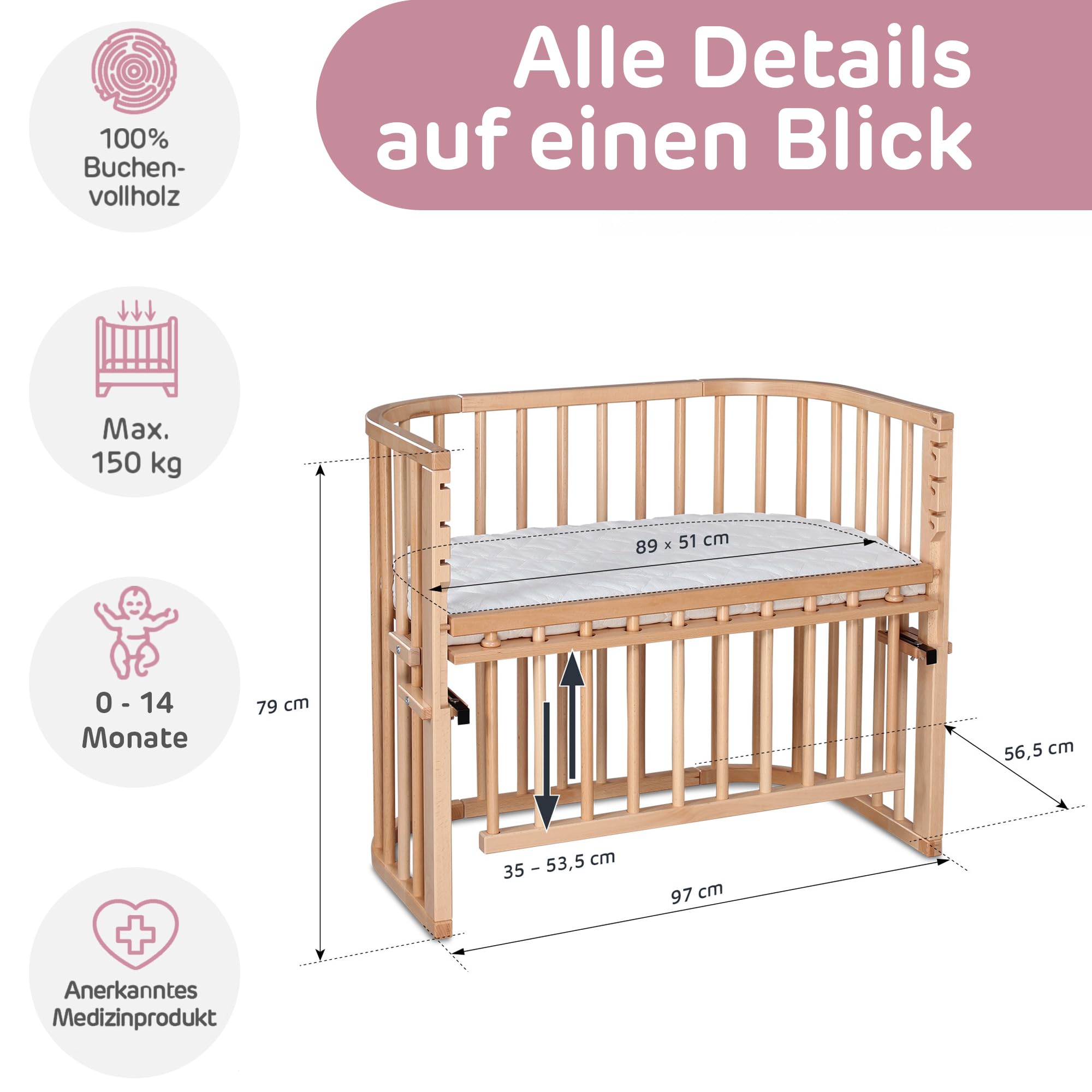 babybay Maxi Comfort Plus łóżko do spania z naturalnym lakierem