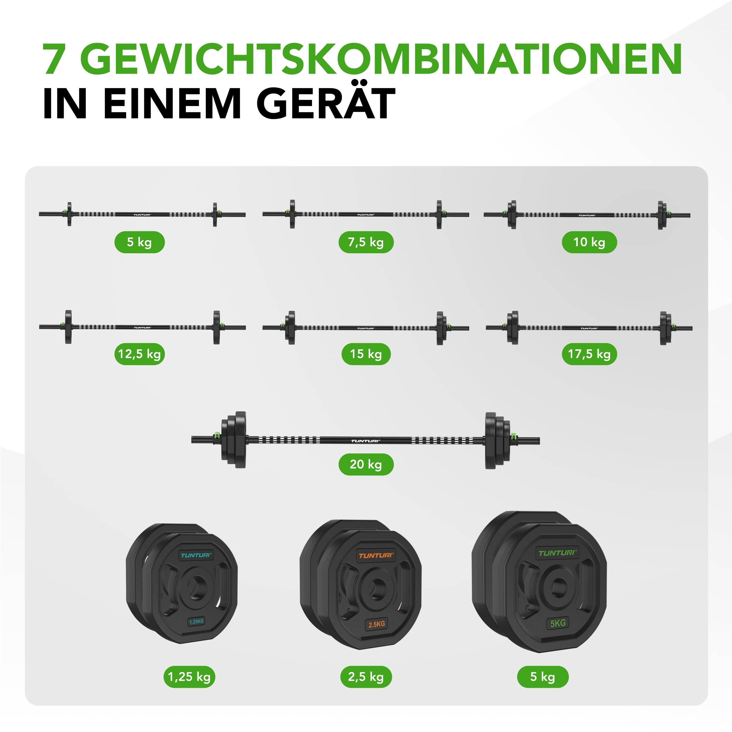 Tunturi Aerobic Pump Gewichtenset 20kg - Hantelset aus Gummi mit Hantelstange und 6 Scheiben
