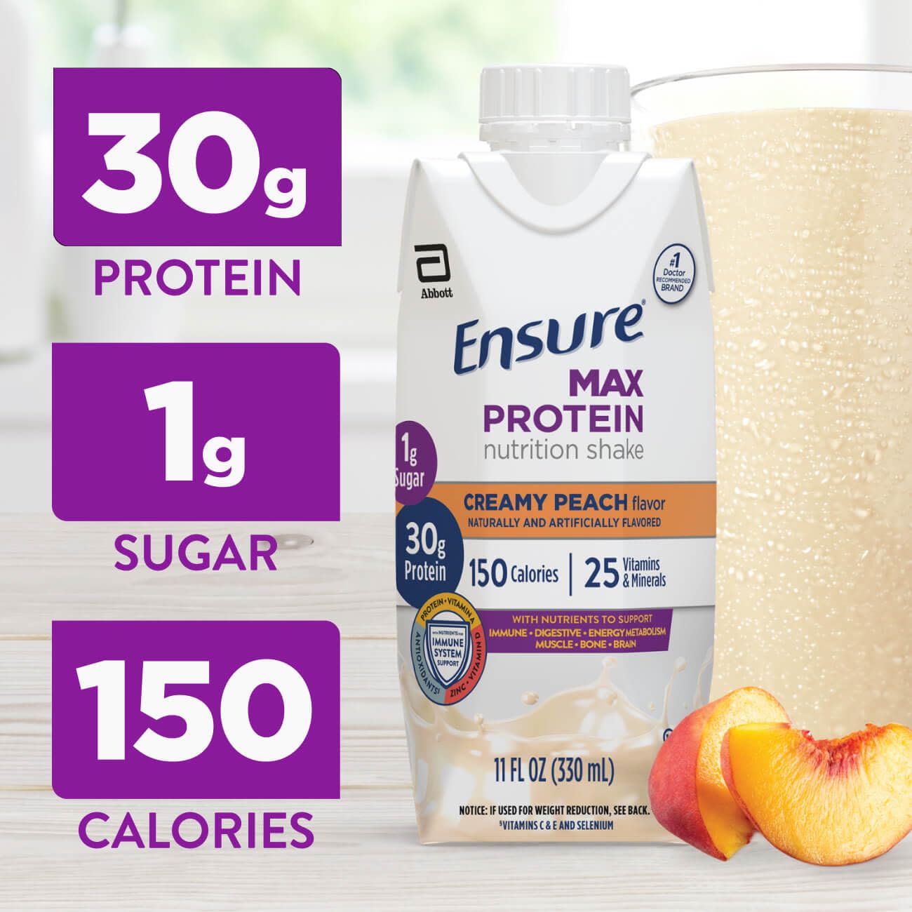 Ensure Max Protein Creamy Peach Shake, 30g High Protein, 12 Pack — Amazon image 2