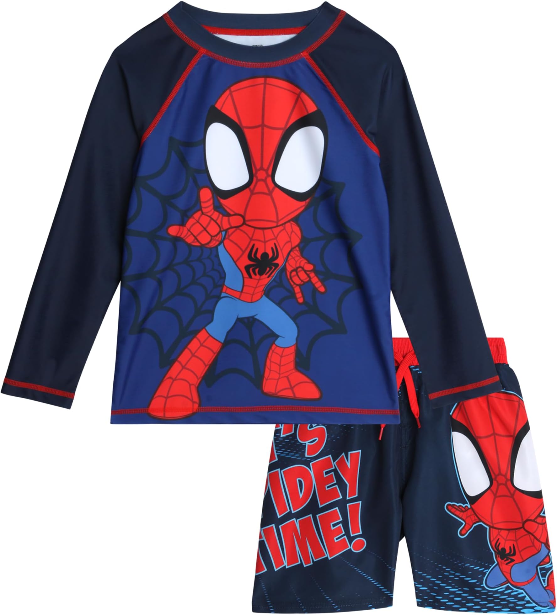 Boys Rash Guard Set - 2 Piece Hulk Spiderman Spidey & His Amazing Friends UPF50+ Swim Shirt & Swim Trunks for Boys