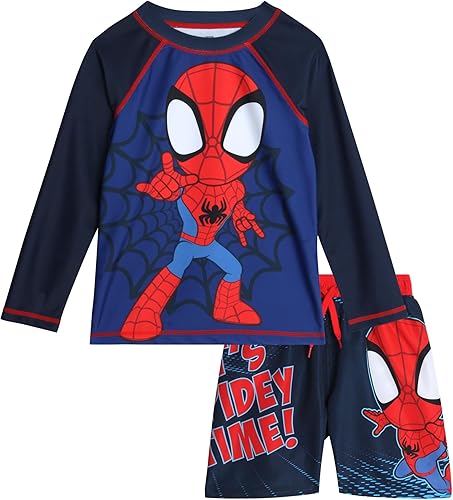 Marvel Conjunto de camiseta de natación y traje de baño para niños, 2 piezas Spiderman Spidey & His Amazing Friends UPF50+ (2T-12)