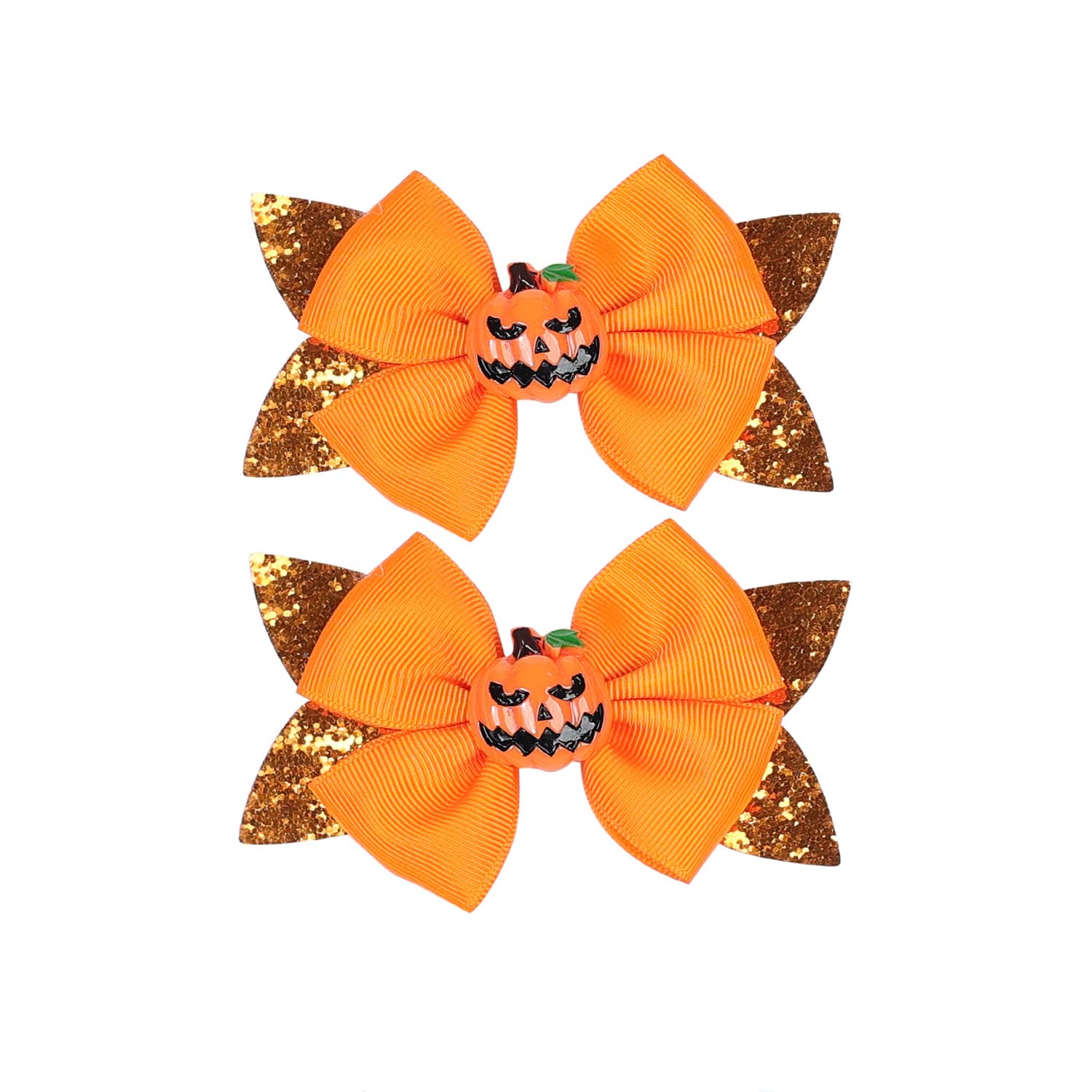 3.9″Hair Bows Clips Halloween Bow Glitter Accessories for Baby Girls Toddlers, Spider and Ghost Hair Clip Pumpkin Headdress.(FJ51) (Orange)