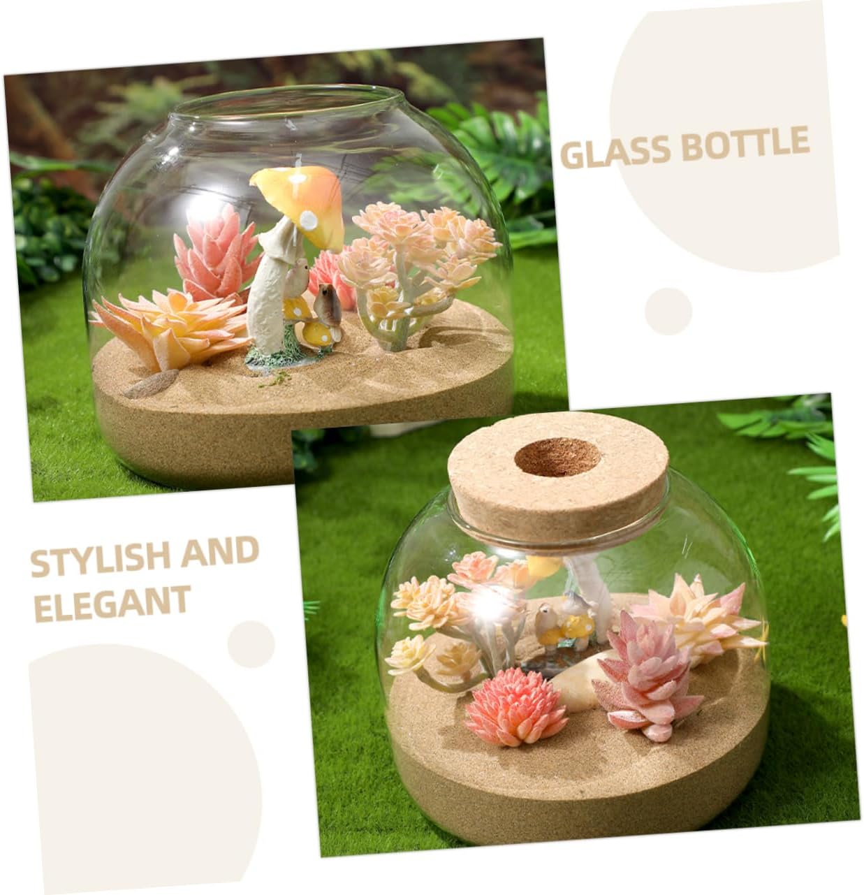 Totority 2pcs Glass Terrarium Bottle for Moss Landscape Decorative Plant Storage Jar Stopper for Hydroponic Plants and Home Decor