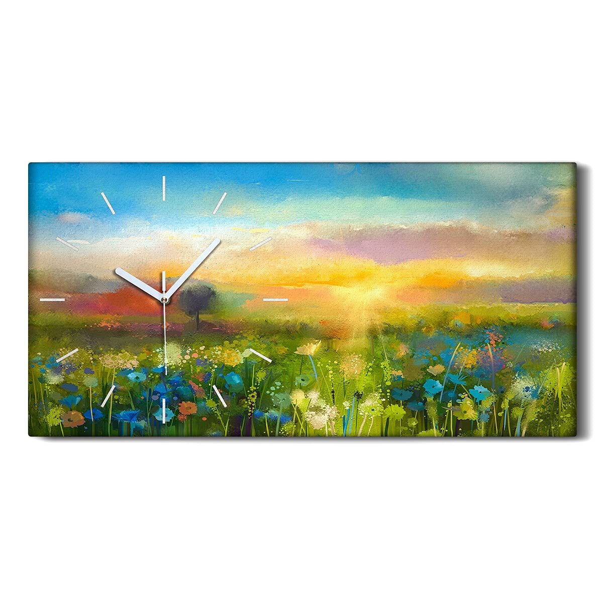 Horloge sur Toile Finis les Tic-Tac : Déco Murale Fleurie de 60x30cm
