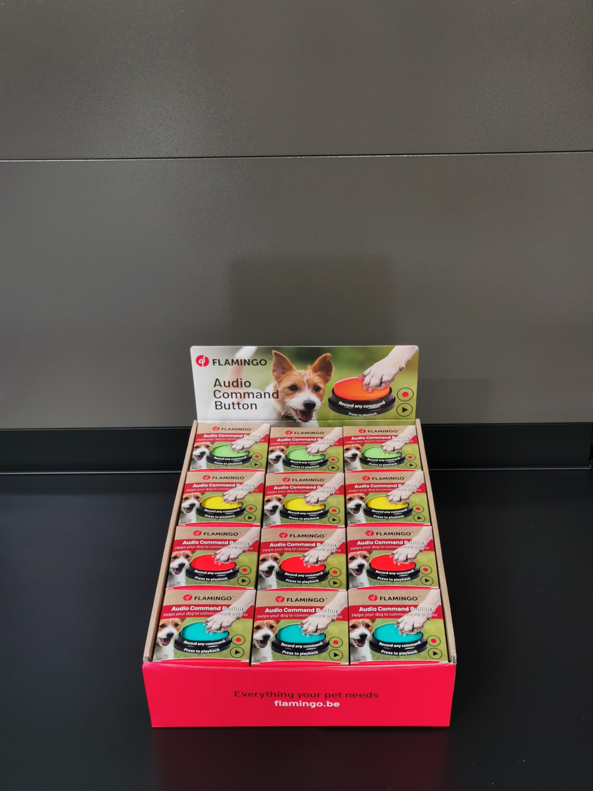 Flamingo Bouton de Communication Karao pour Chien - Diamètre de 8,8cm - Plusieurs Versions - Utilisez Plusieurs Boutons pour enregistrer différentes Instructions - Pas de Choix de Couleur Possible