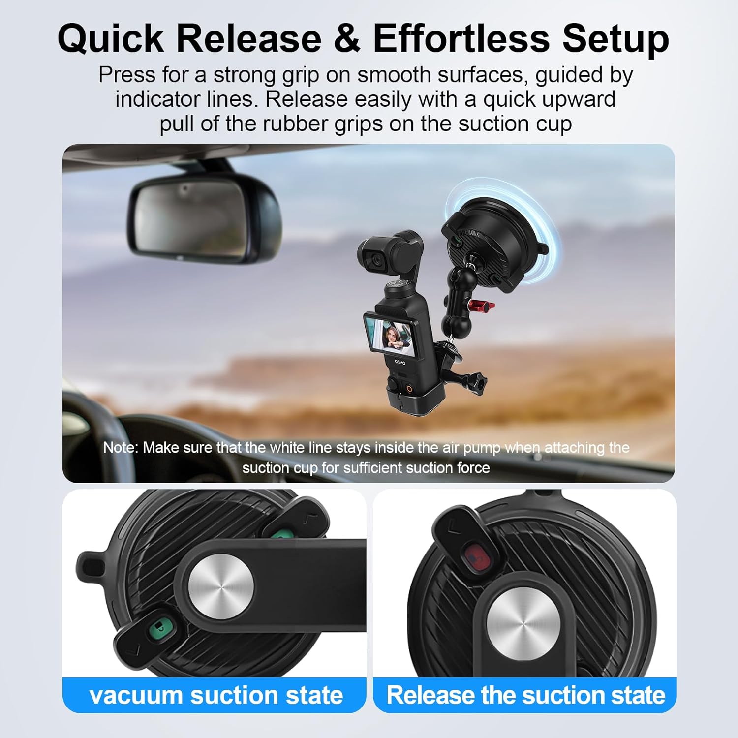 Suction Cup Mount for DJI Osmo Pocket 3,360°Adjustable Car Windshield & Dashboard Holder Kit with Expansion Adapter for Versatile Vlogging and Filming