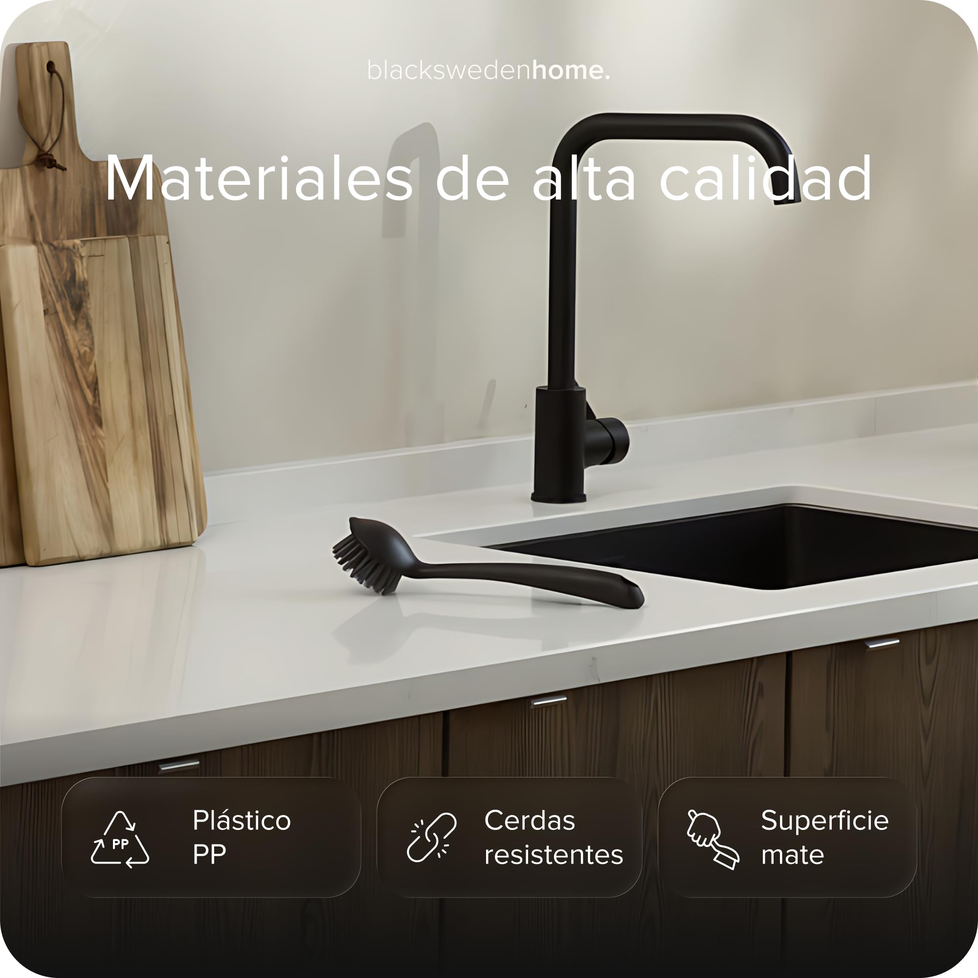 Cepillo Cocina Set de 2 Antibacteria Cerdas Duras Negro