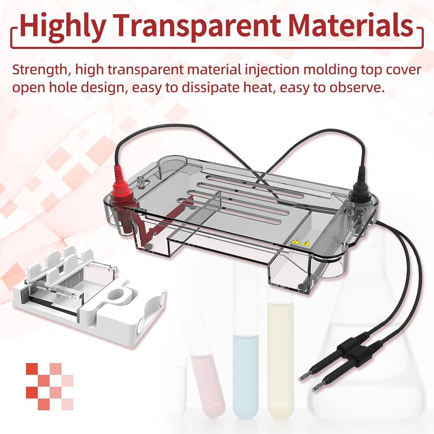Horizontal Electrophoresis Tank, 60×75mm Gel Size, 300mL Buffer Volume Electrophoresis System for Lab Biology DNA nucleic Acid Purification and Preparation