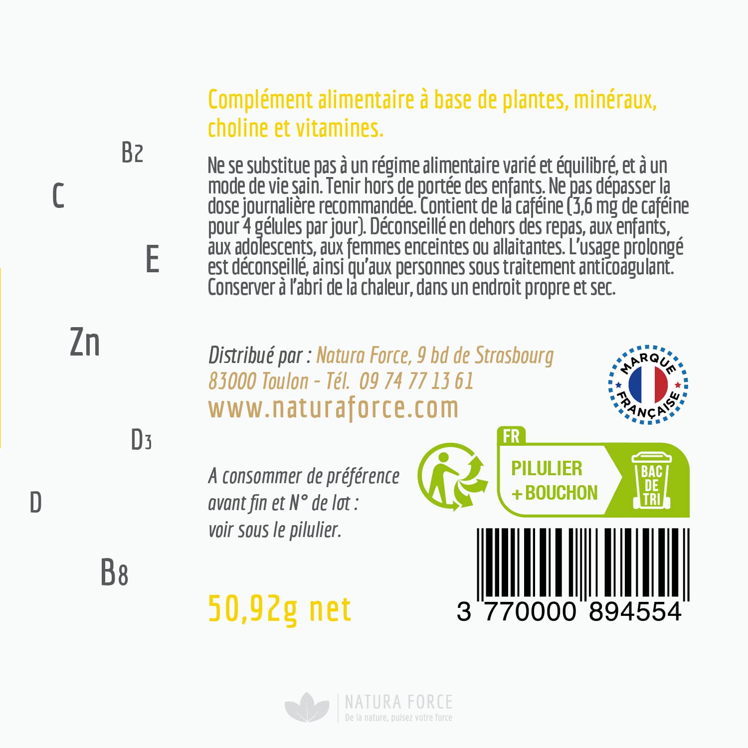 NATURA FORCE - Multivitamines Naturelles - Contient 15 vitamines et minéraux essentiels - Made In France - Lot de 3