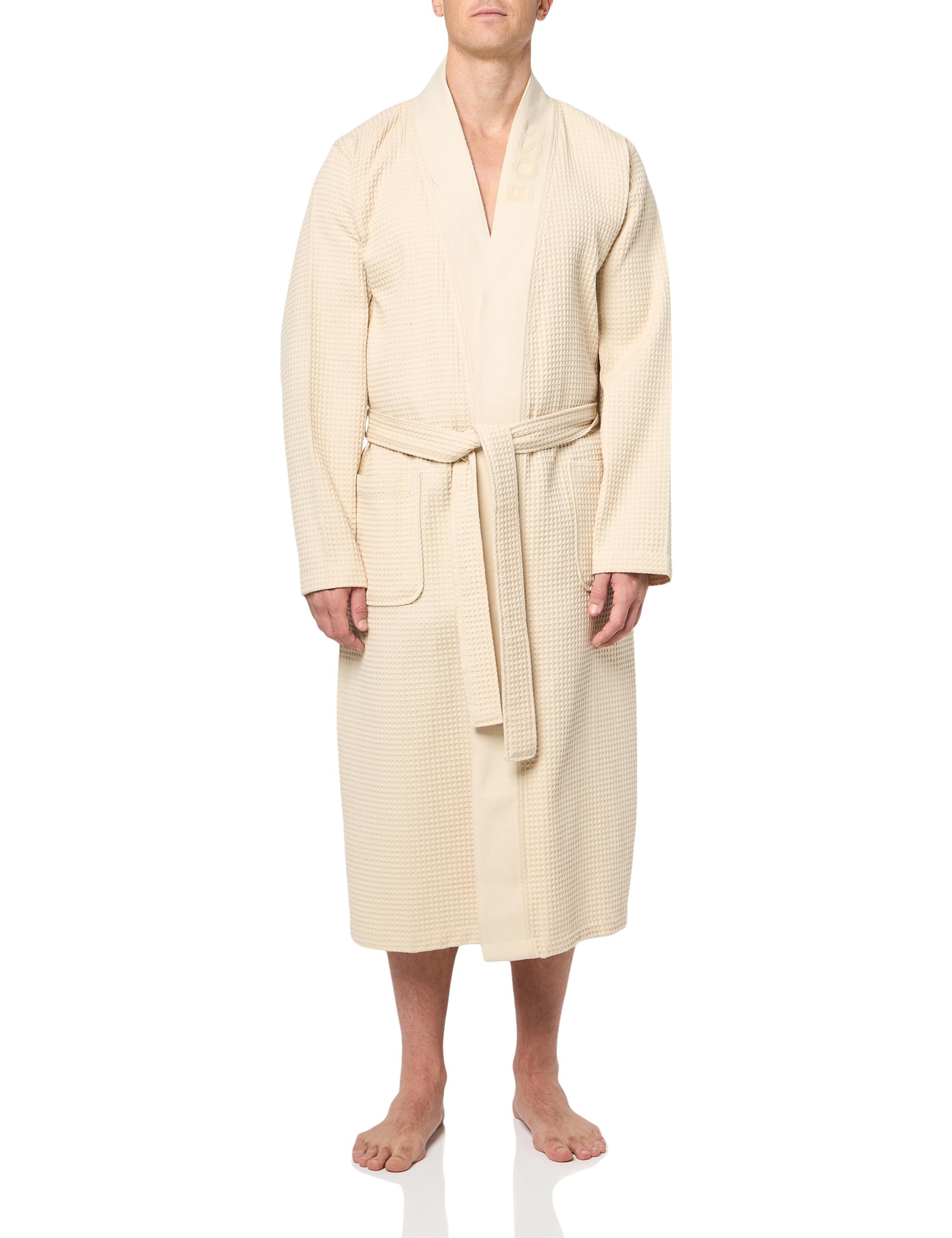 BOSS Men's Waffle Robe Bathrobe, Toasted Marshmellow, XXL