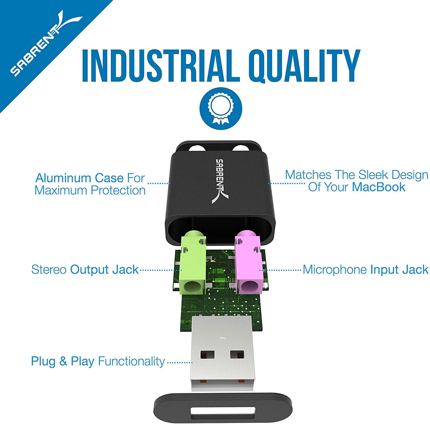 SABRENT Adapter audio USB na 3,5 mm, zewnętrzna karta dźwiękowa, adapter do słuchawek USB, adapter do zestawu słuchawkowego do komputera, USB DAC z TRRS, rozszerzenie USB w zestawie (AU-EMCB)
