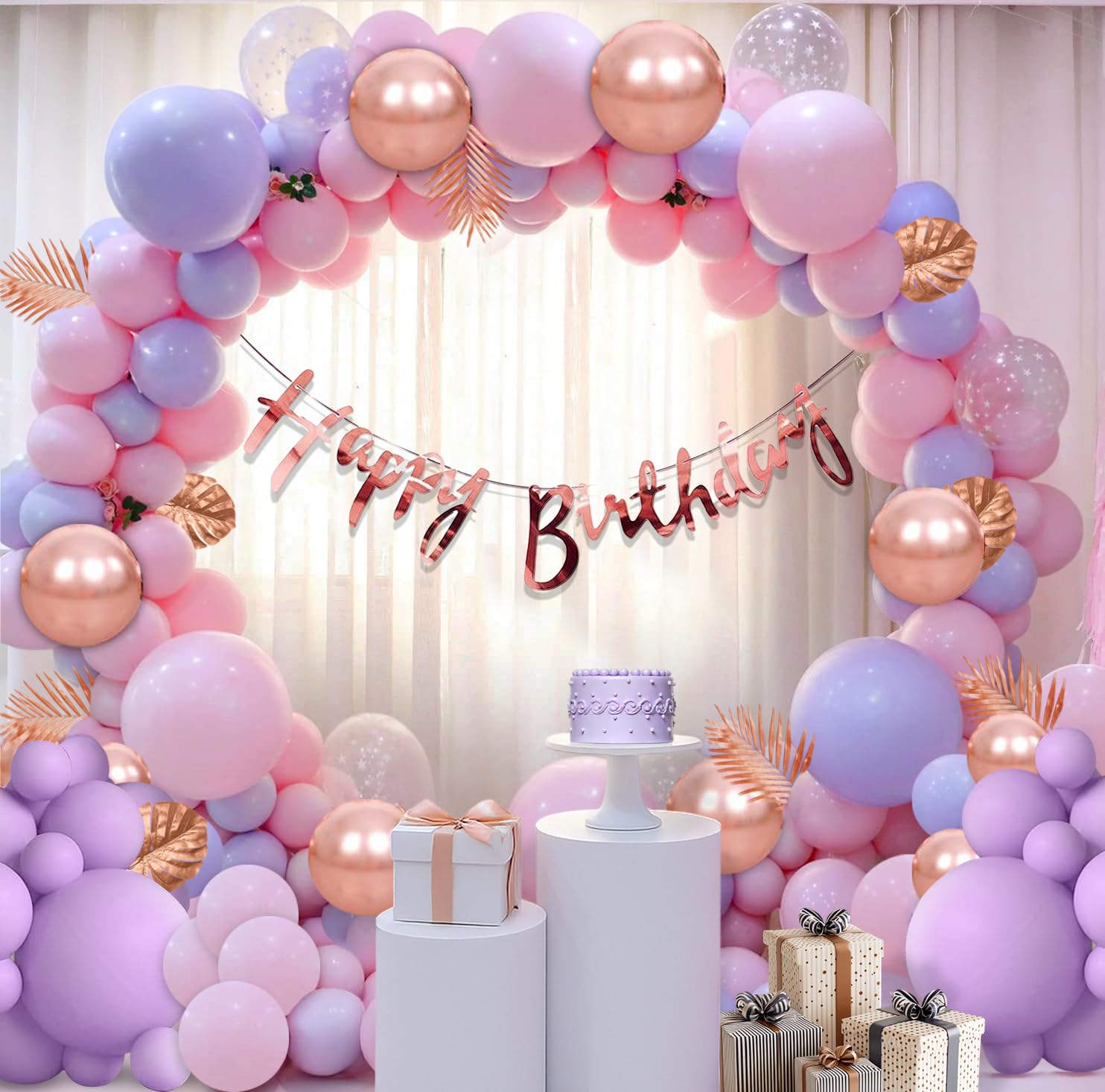 Party Propz Birthday Decoration Kit for Girls - 60 Pcs Balloons for Birthday Decorations, Bday Decorations for Kids, Purple Bday Decoration Kit, Bday Balloons Rose Gold, Purple, Pink