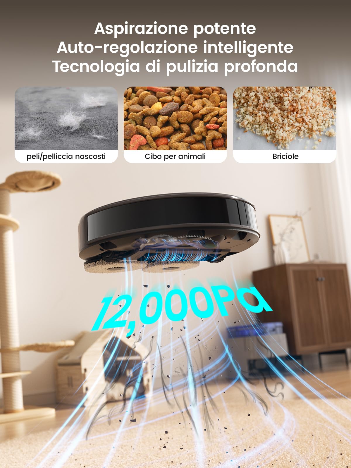 LEFANT M3 Robot Aspirapolvere Lavapavimenti con Mappatura, LiDAR dToF, 12000Pa, Ostacoli PSD, Stazione All-in-One, 3.2L Autosvuotante, Lavaggio Mop a 45°C e Asciugatura, WiFi 2.4G/5G, Alexa/APP, Nero