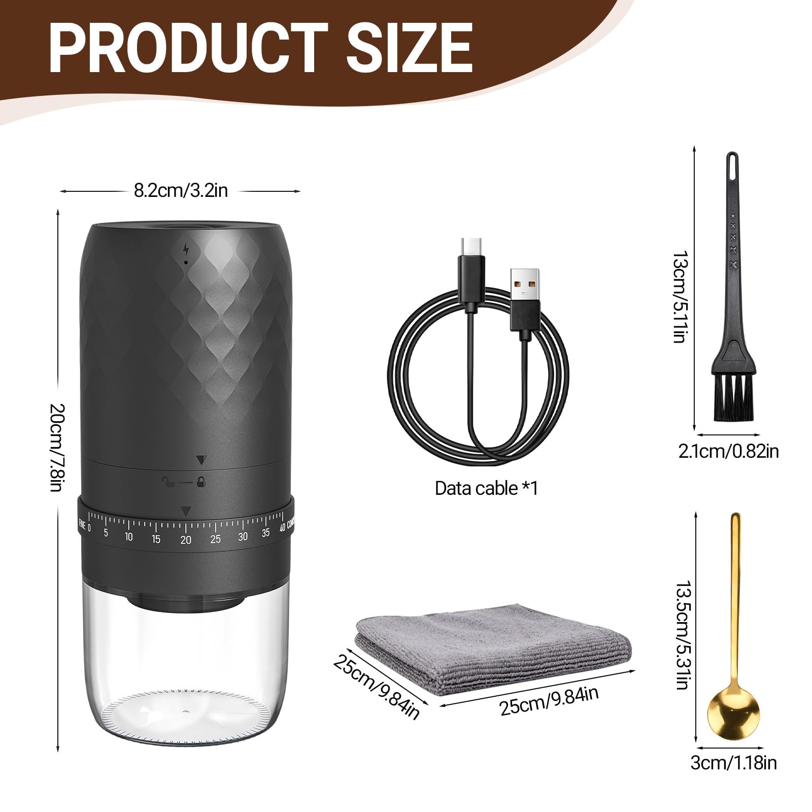 UCAMP Macina Caffè Elettrico, Portatile Coffee Grinder Ricaricabile con 40 Livelli External, Macinacaffè Elettrico per Espresso, Pour Over, French Press e Moka, Idee per Campeggio, Viaggi
