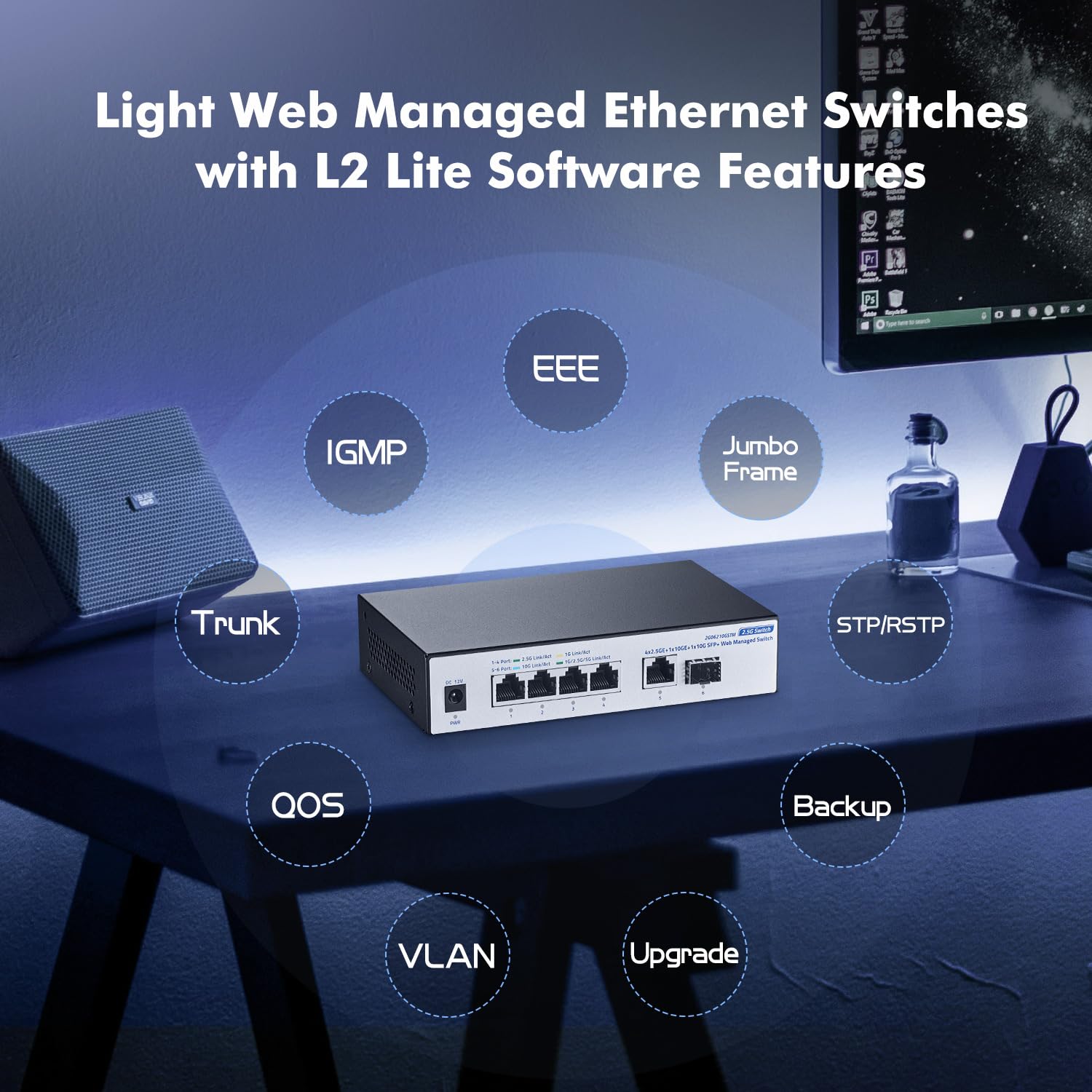 YuLinca 4x2.5GE+1x10GE+1x10G SFP+ Web Managed Network Switch