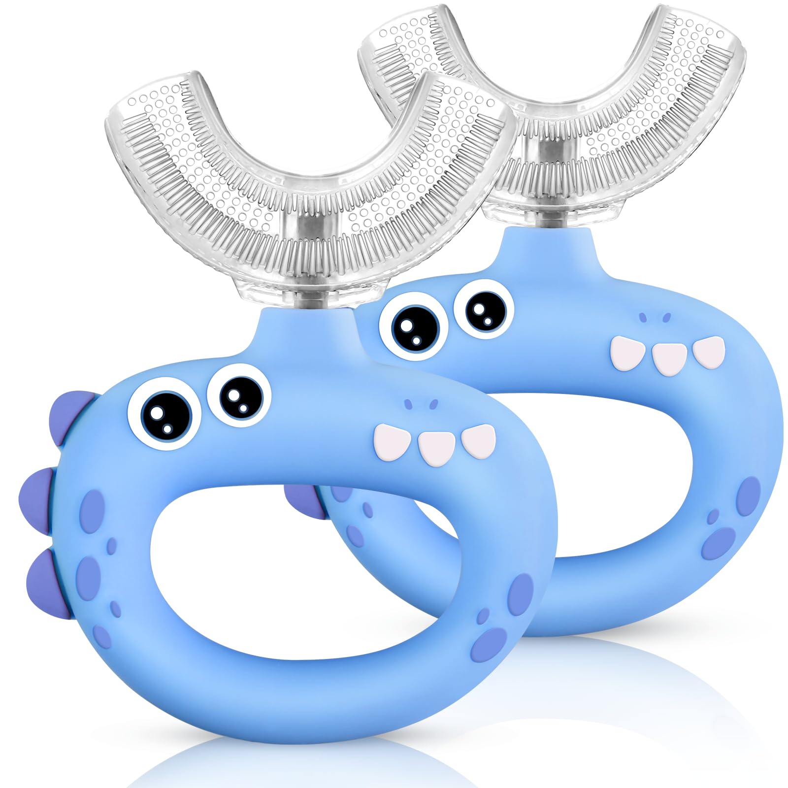 Toddler Toothbrush Age 2-4, U Shaped Toothbrush Kids - 360° Oral Teeth Cleaning Design with Food Grade Soft Silicone Brush, 2 Blue